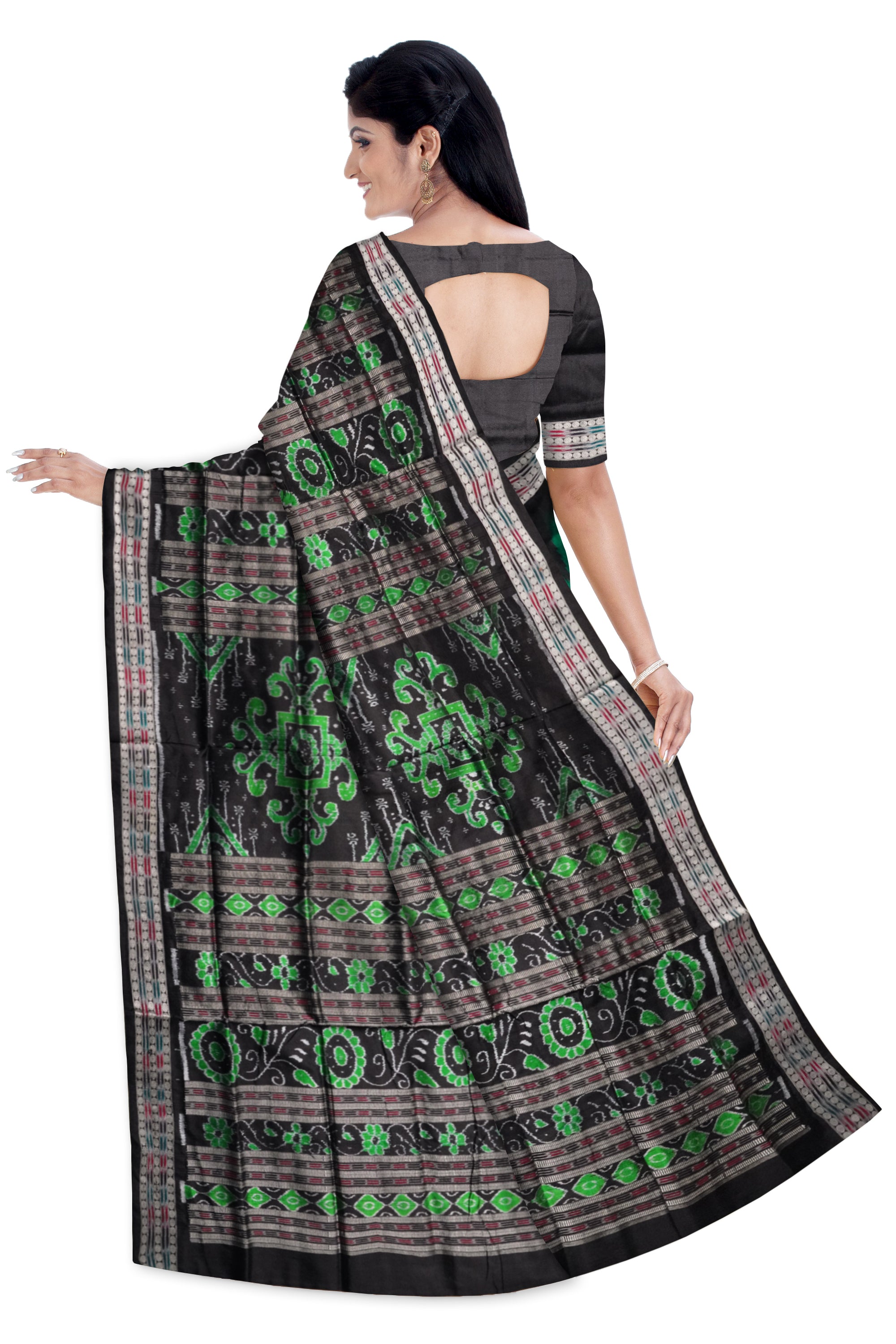 Dark green and black color plain pure silk saree. - Koshali Arts & Crafts Enterprise