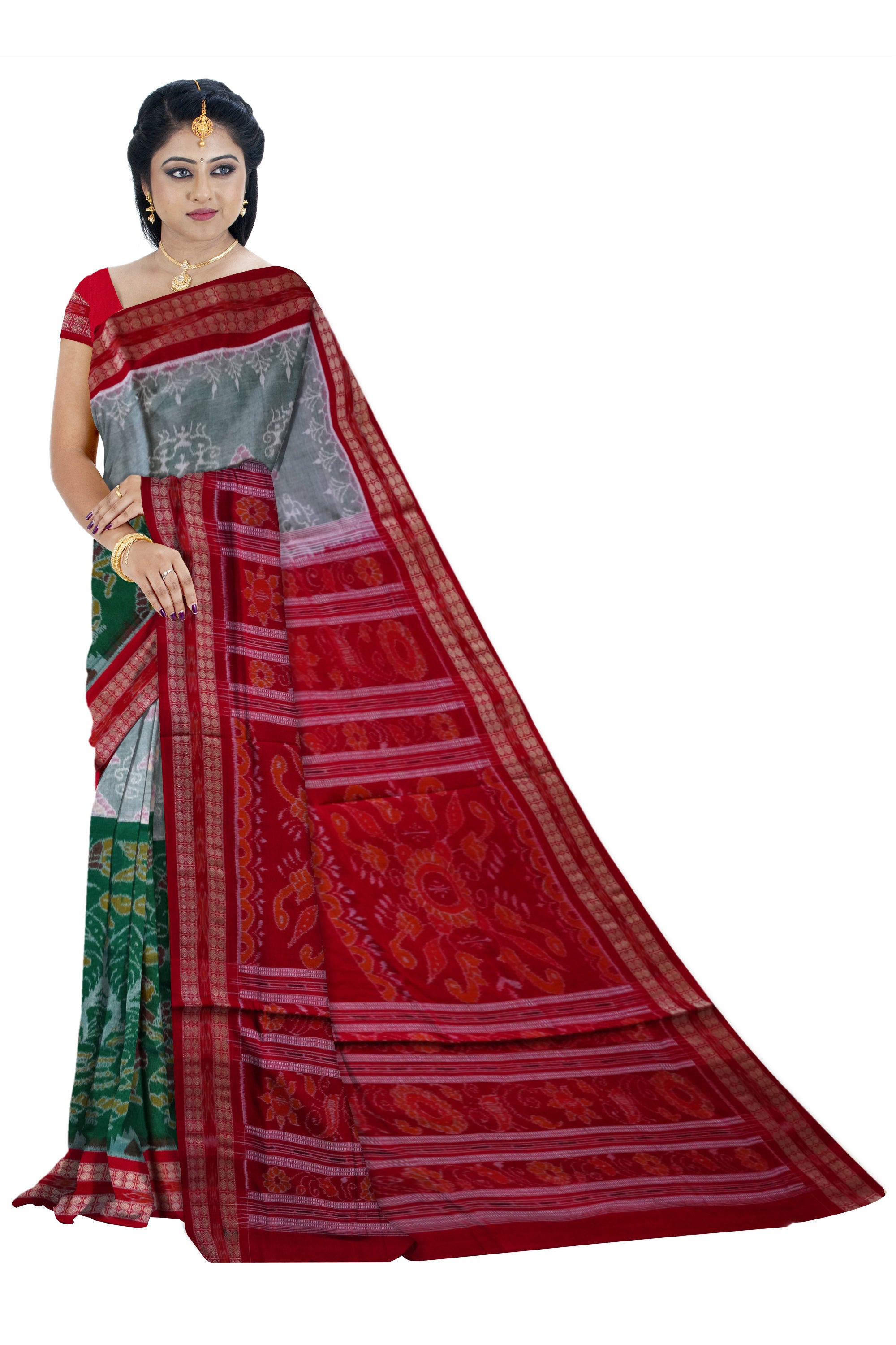 Terracotta with tree pattern pure cotton saree is 3d color base. - Koshali Arts & Crafts Enterprise