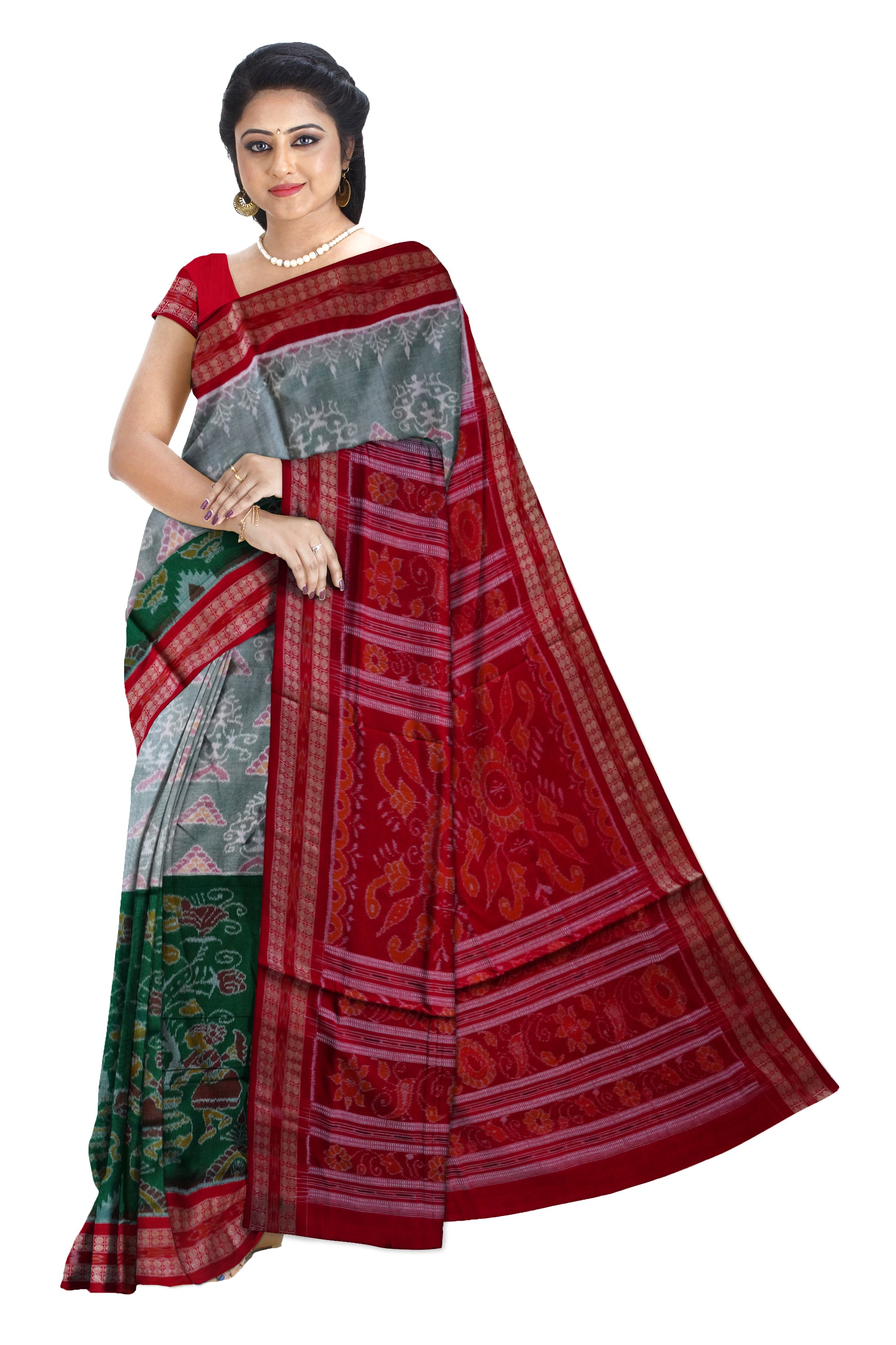 Terracotta with tree pattern pure cotton saree is 3d color base. - Koshali Arts & Crafts Enterprise