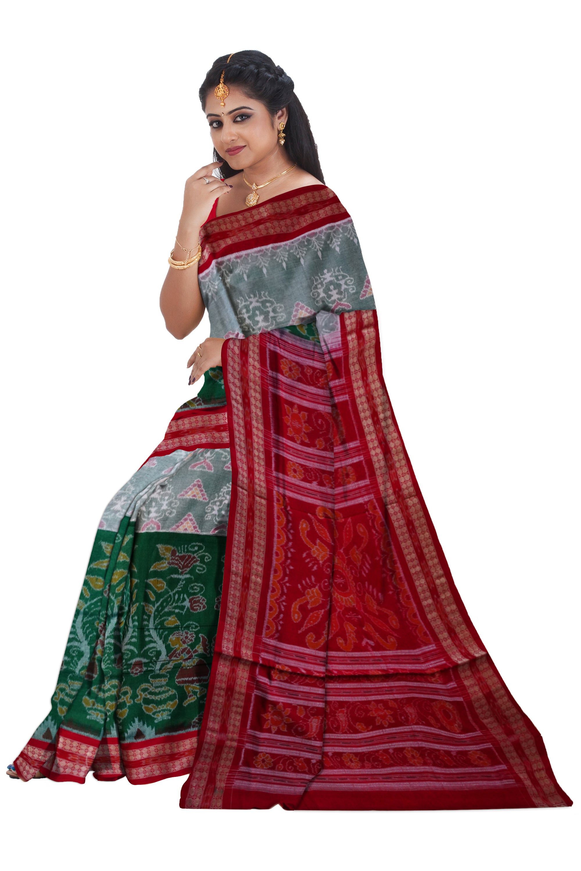 Terracotta with tree pattern pure cotton saree is 3d color base. - Koshali Arts & Crafts Enterprise