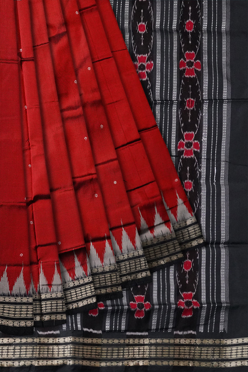 Maroon & black color small booty pattern plain pata saree. - Koshali Arts & Crafts Enterprise