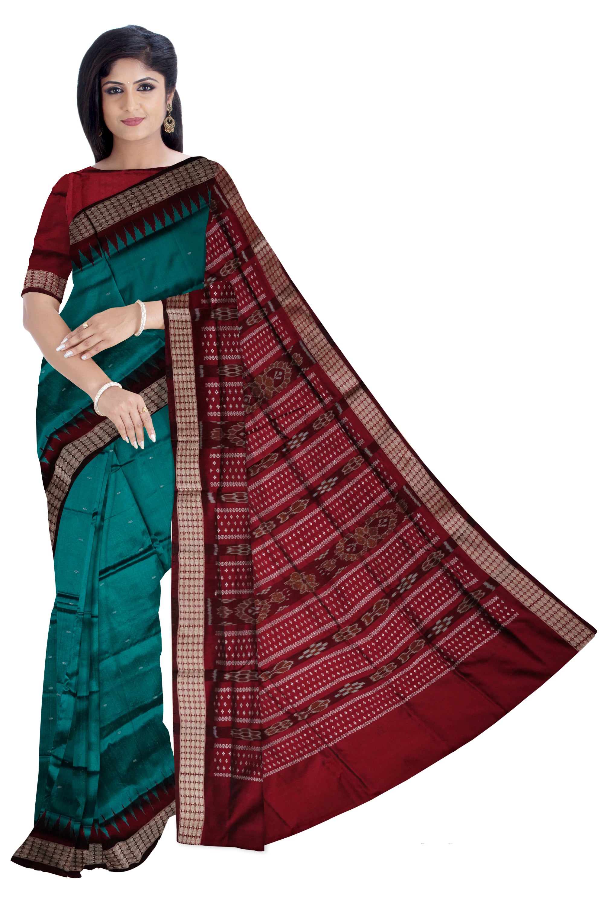 Sapphire and maroon color plain pata saree. - Koshali Arts & Crafts Enterprise