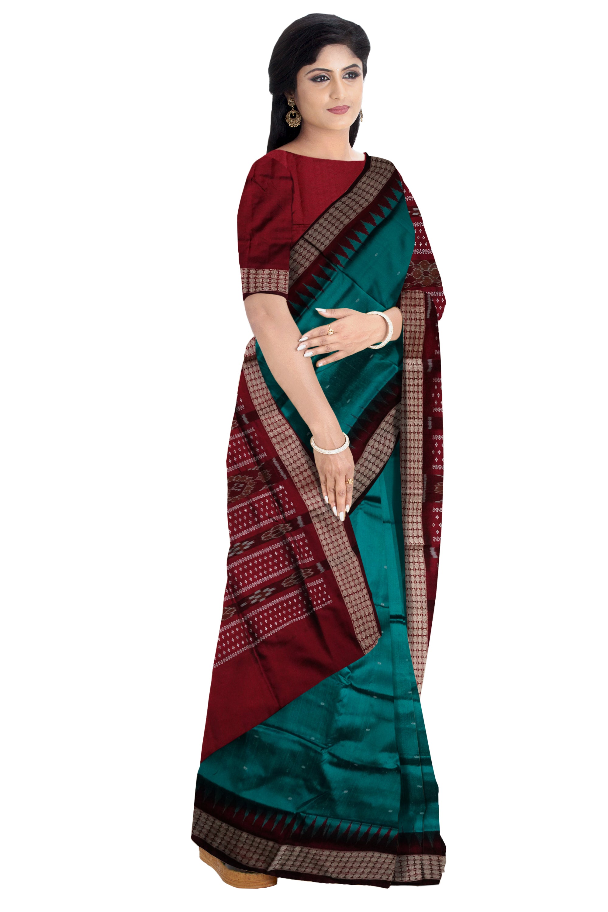 Sapphire and maroon color plain pata saree. - Koshali Arts & Crafts Enterprise