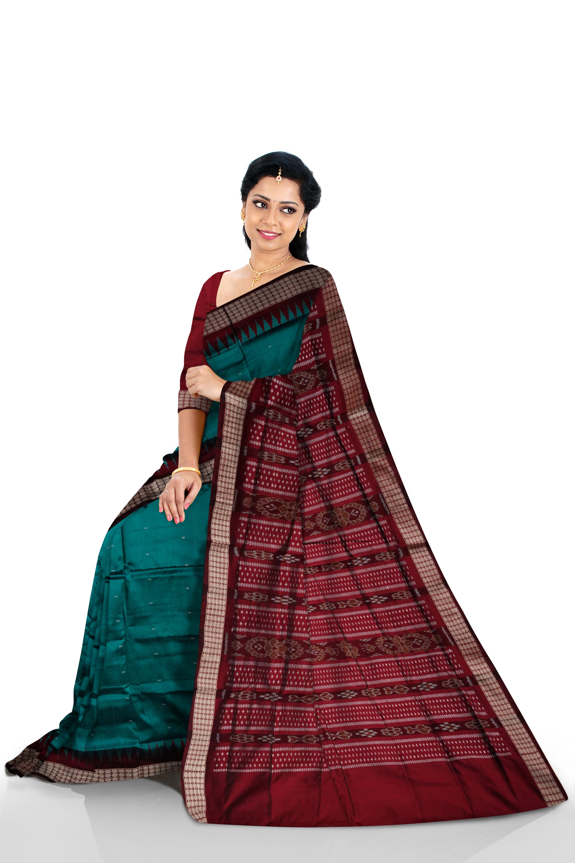 Sapphire and maroon color plain pata saree. - Koshali Arts & Crafts Enterprise