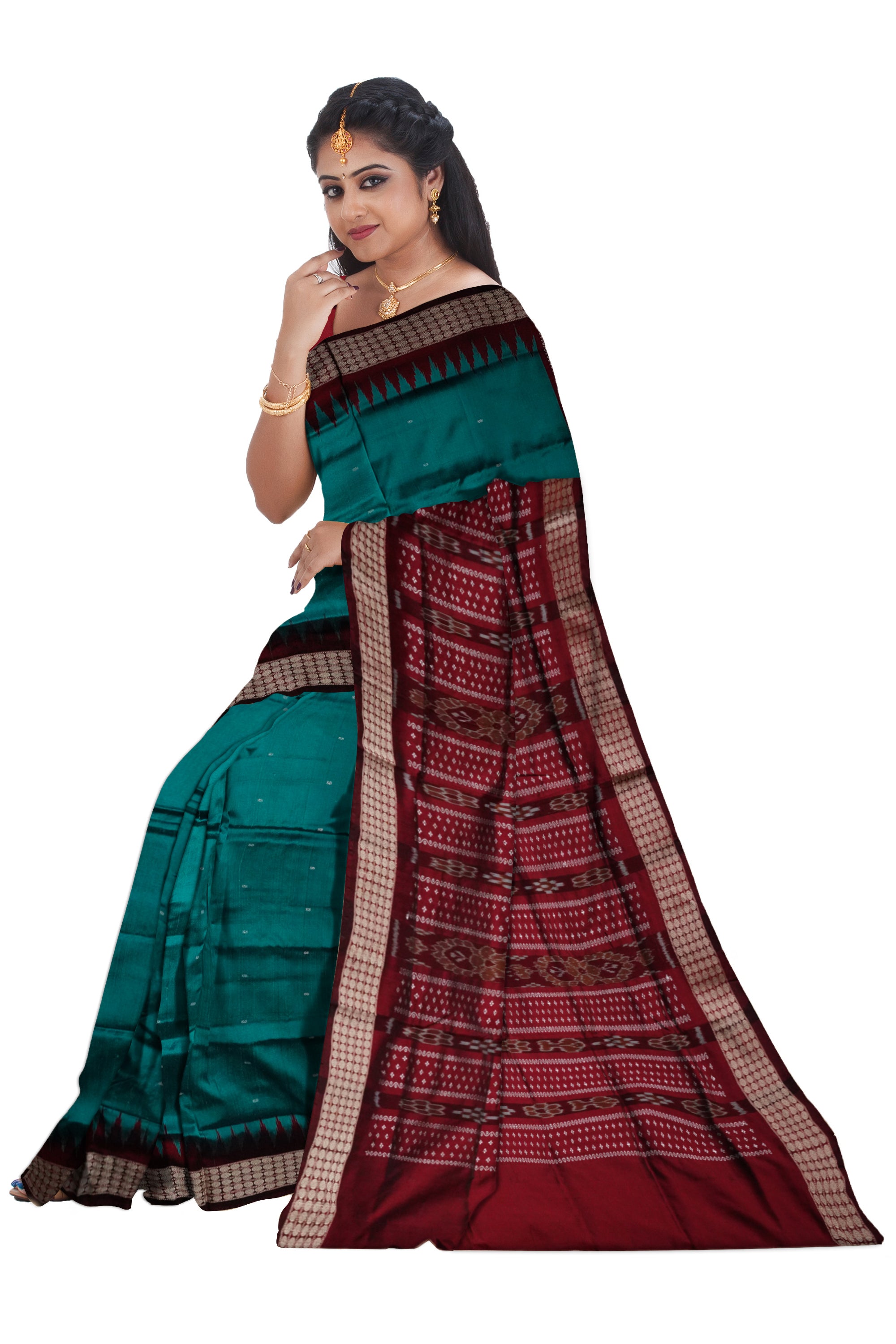 Sapphire and maroon color plain pata saree. - Koshali Arts & Crafts Enterprise
