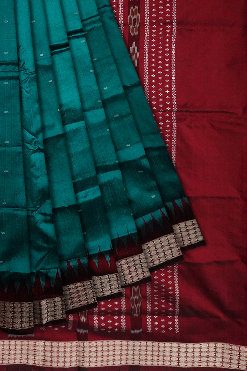Sapphire and maroon color plain pata saree. - Koshali Arts & Crafts Enterprise