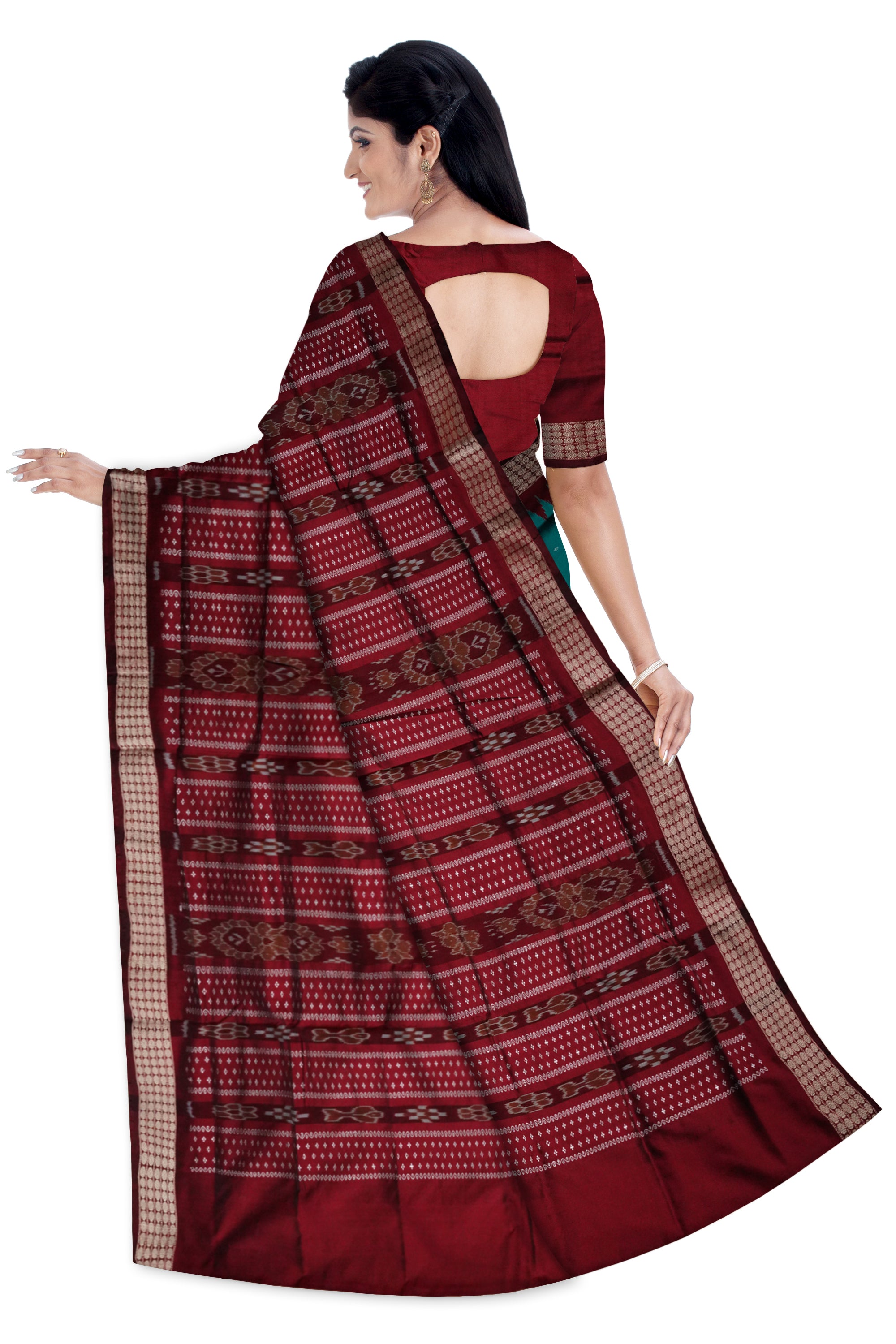 Sapphire and maroon color plain pata saree. - Koshali Arts & Crafts Enterprise