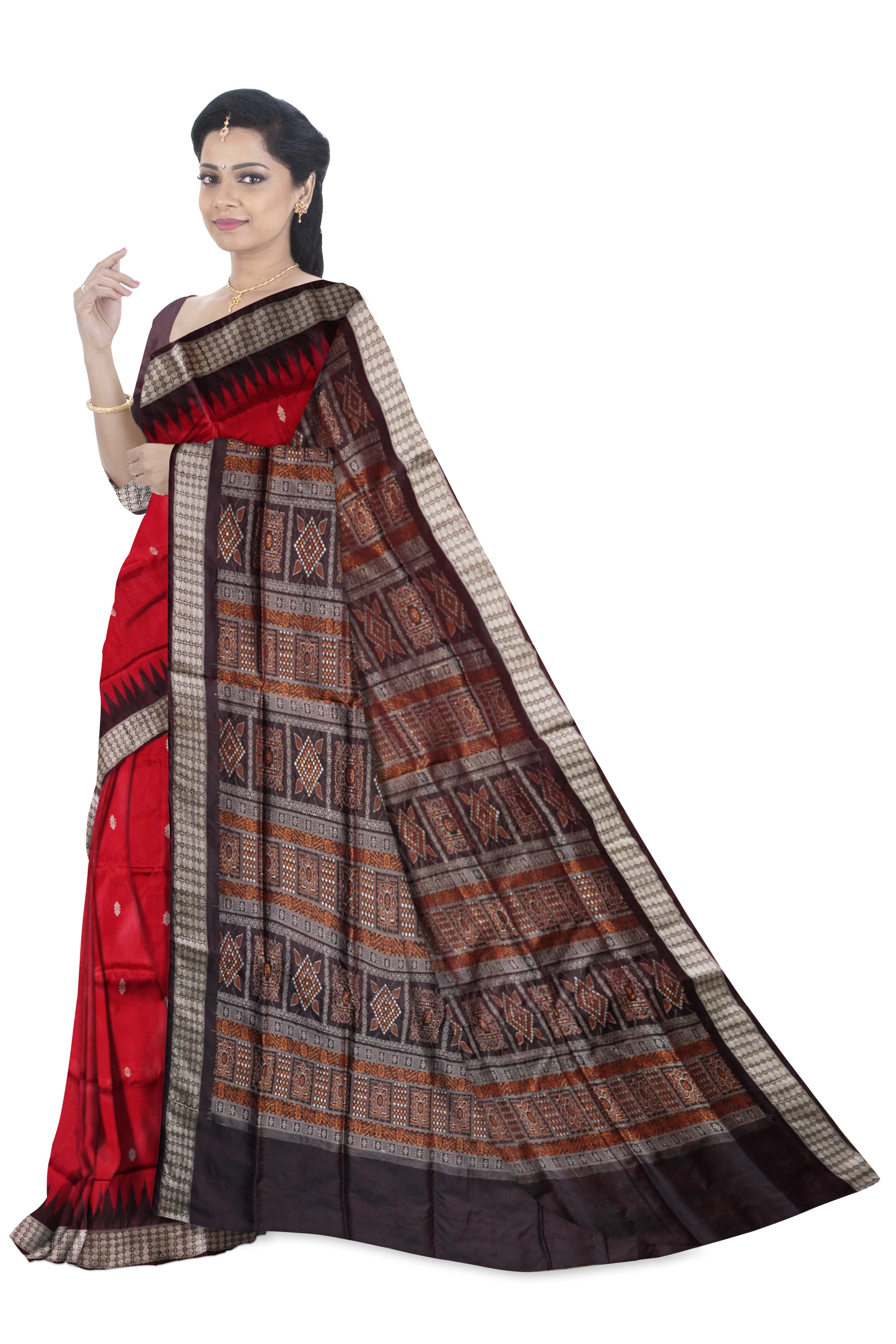 Maroon and coffee color plain pata saree. - Koshali Arts & Crafts Enterprise