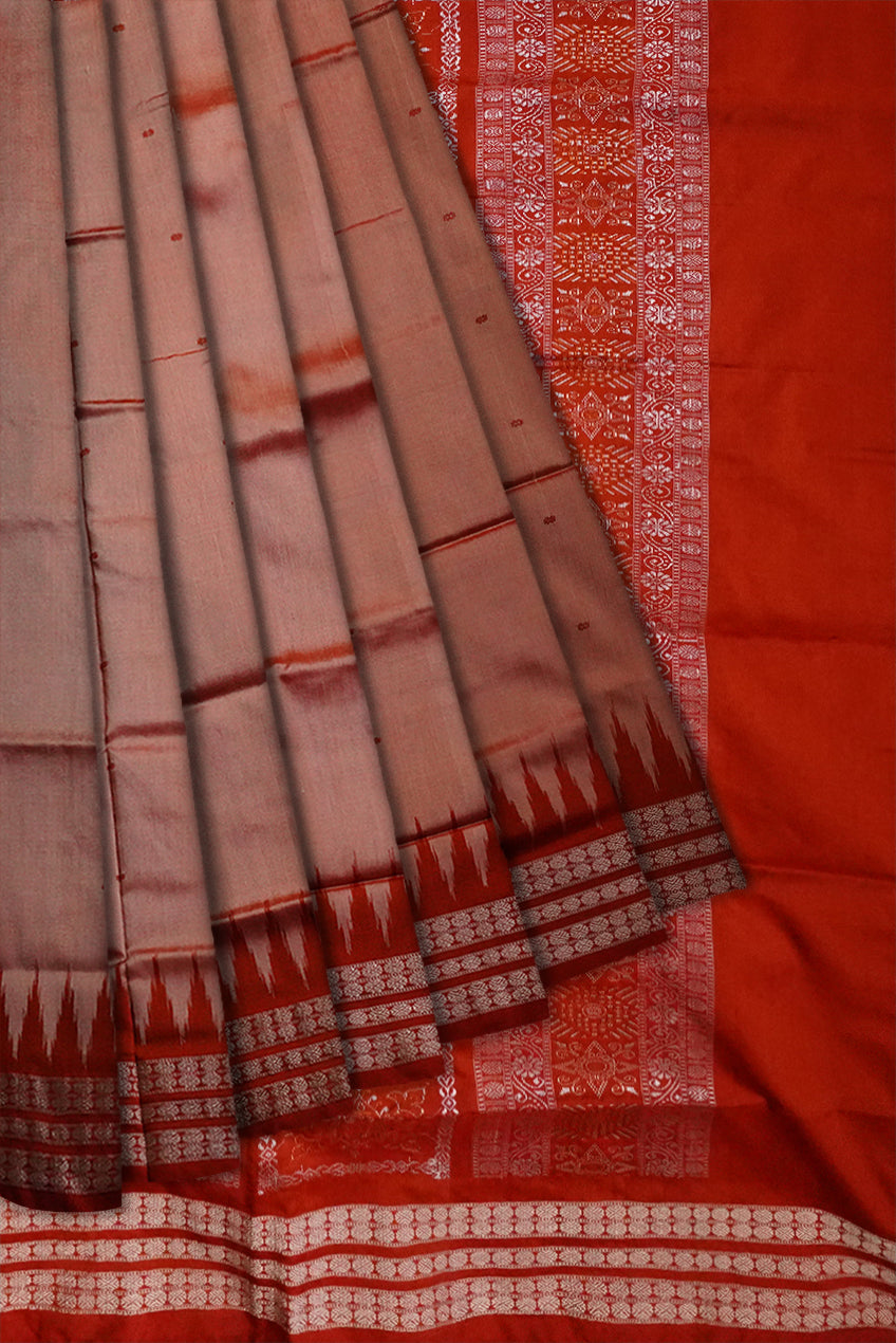 Peach and Orange color plain pata saree. - Koshali Arts & Crafts Enterprise
