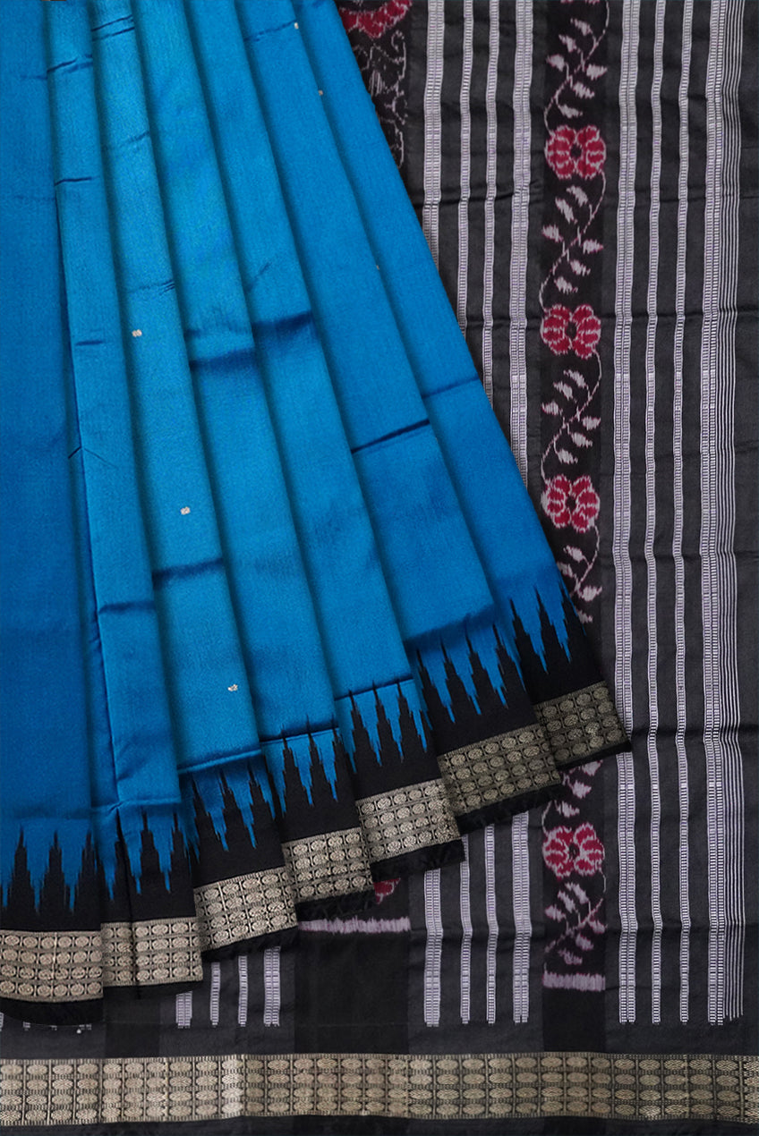 Royal blue and Black color plain pata saree. - Koshali Arts & Crafts Enterprise