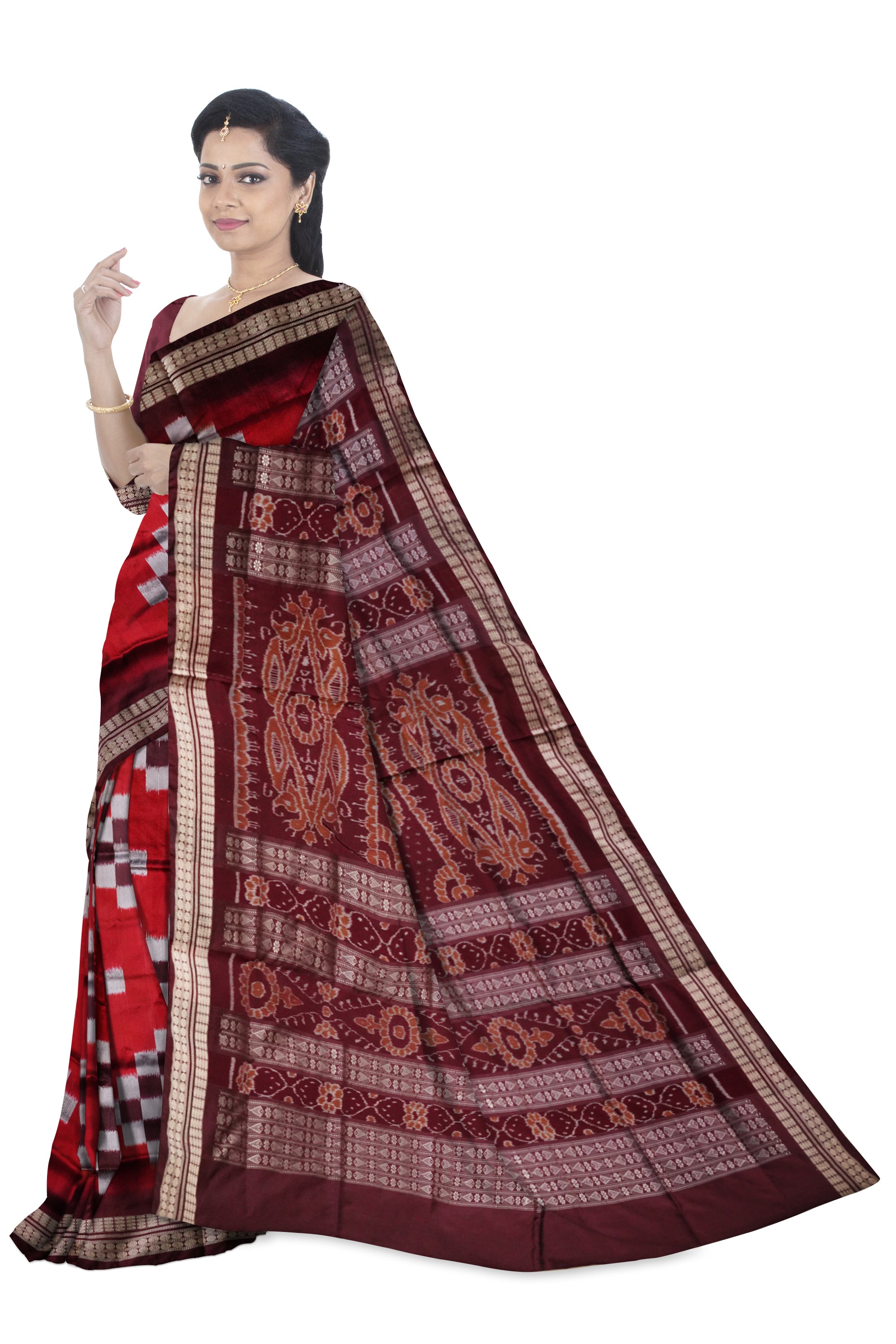 Full body pasapali sambalpuri  pata saree in maroon and coffee colour . - Koshali Arts & Crafts Enterprise