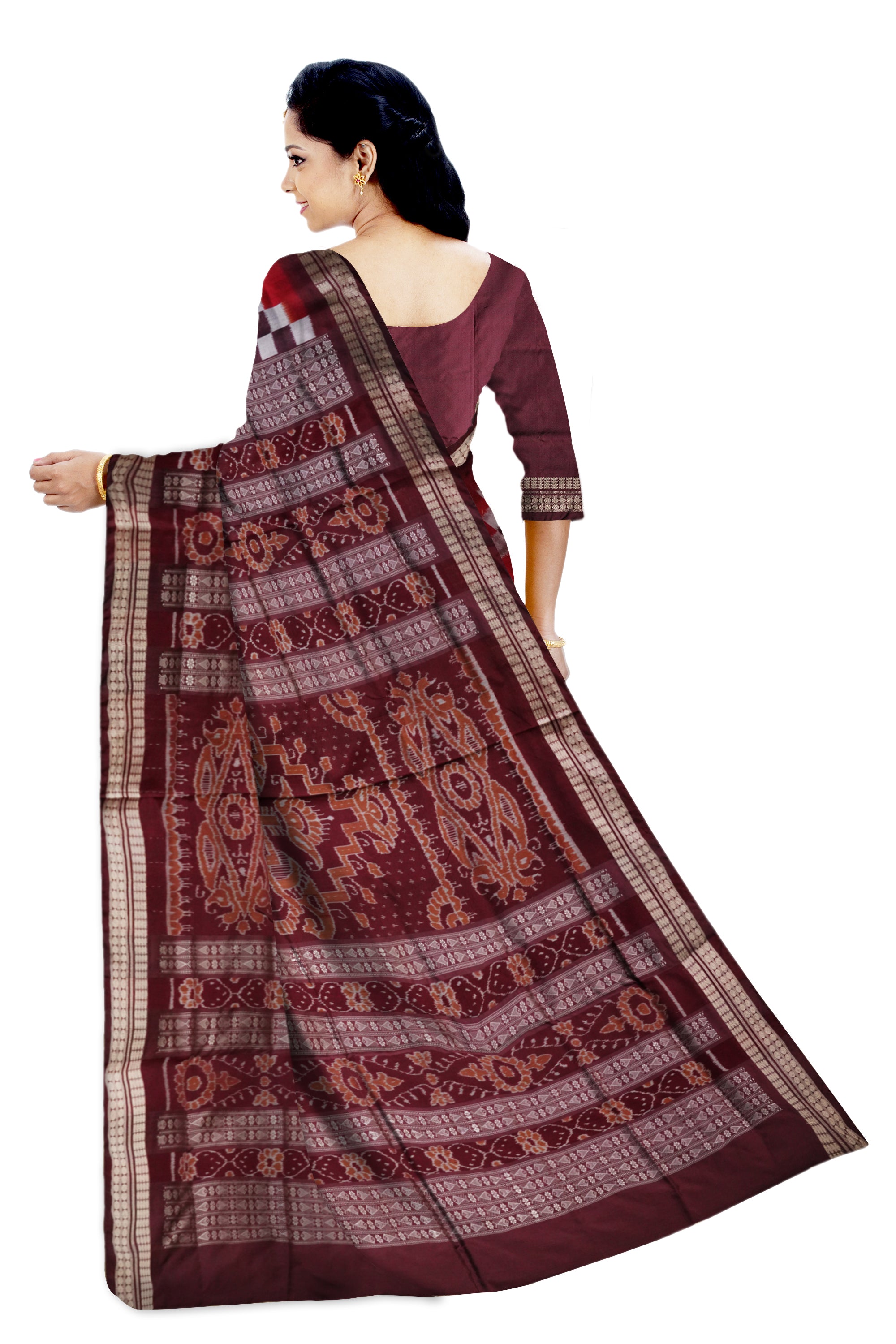 Full body pasapali sambalpuri  pata saree in maroon and coffee colour . - Koshali Arts & Crafts Enterprise