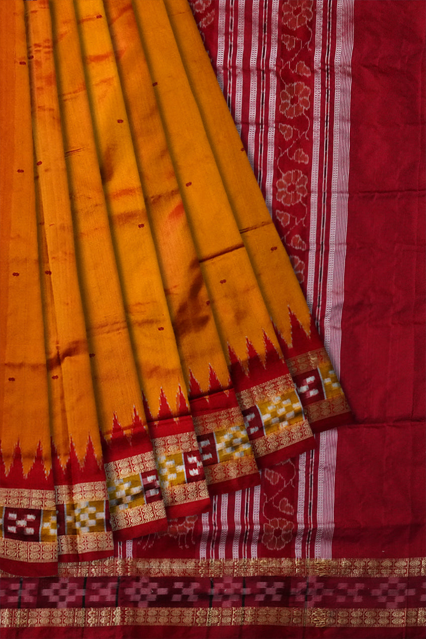 Yellow and Maroon colour dhadi pasapali pata saree. - Koshali Arts & Crafts Enterprise