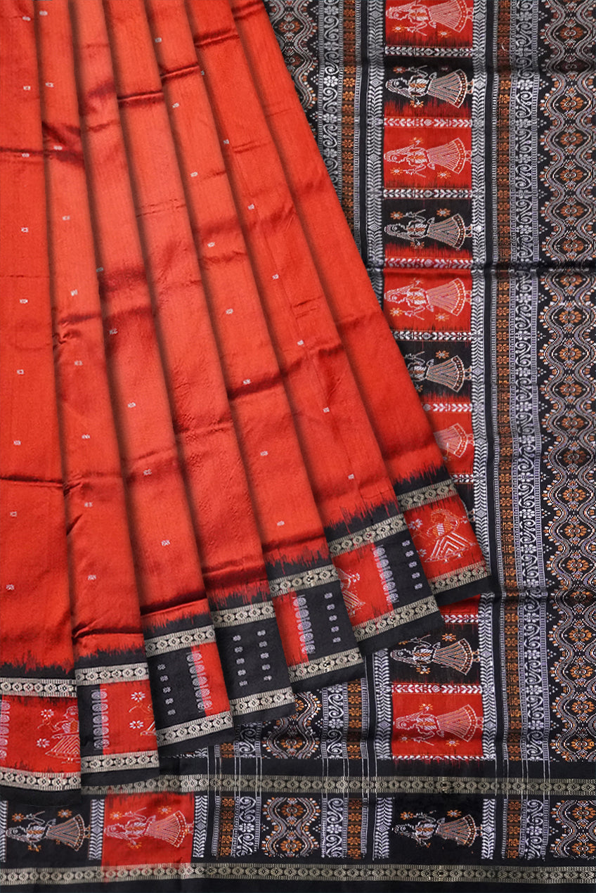 Plain doll pattern pata saree in Red and Black. - Koshali Arts & Crafts Enterprise