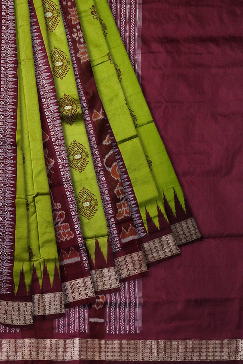 Bandha pere pere sambalpuri pata saree in Green and coffee colour. - Koshali Arts & Crafts Enterprise