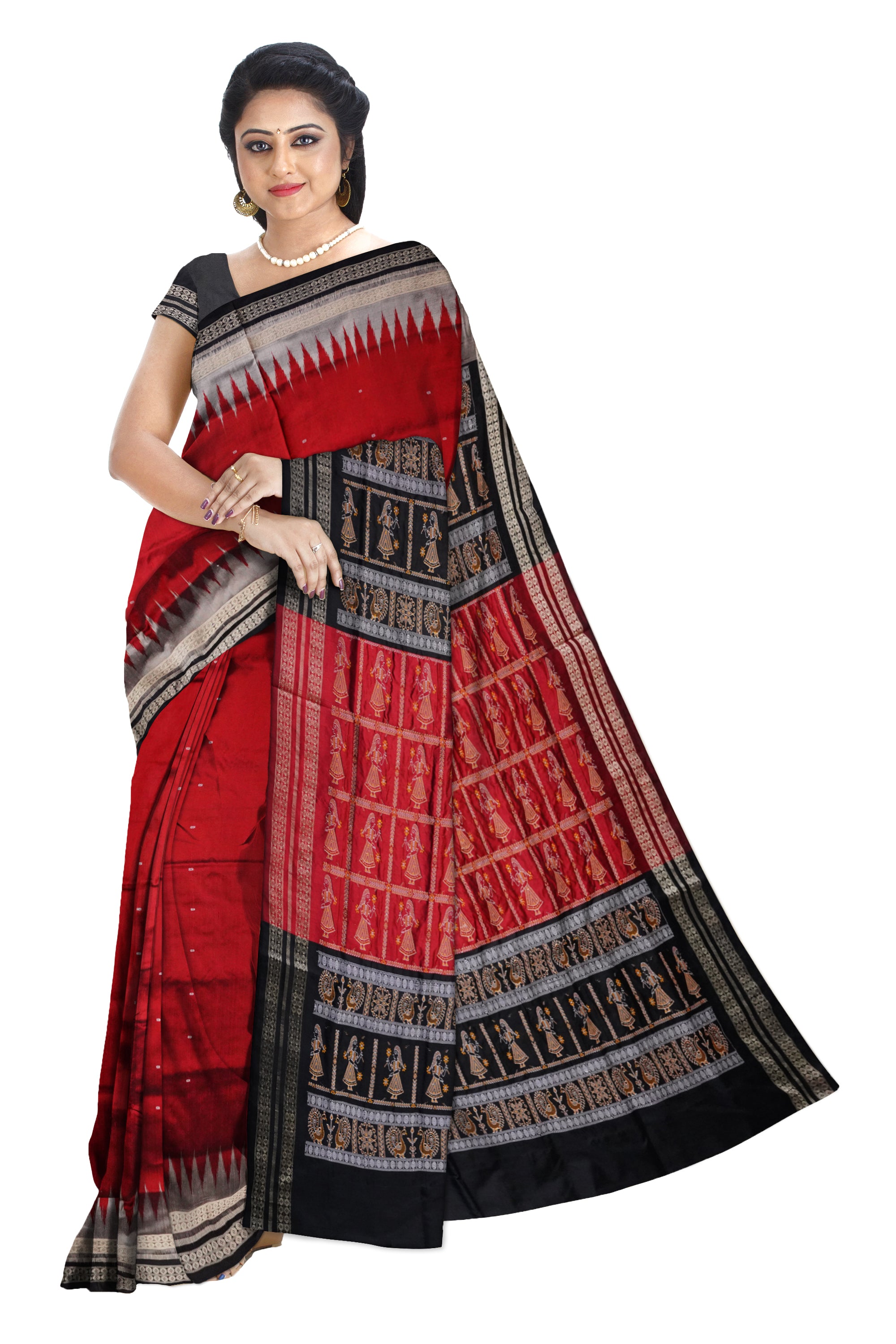 Plain bomkei pata saree is Maroon ,Black & Silver color with small booty work. - Koshali Arts & Crafts Enterprise