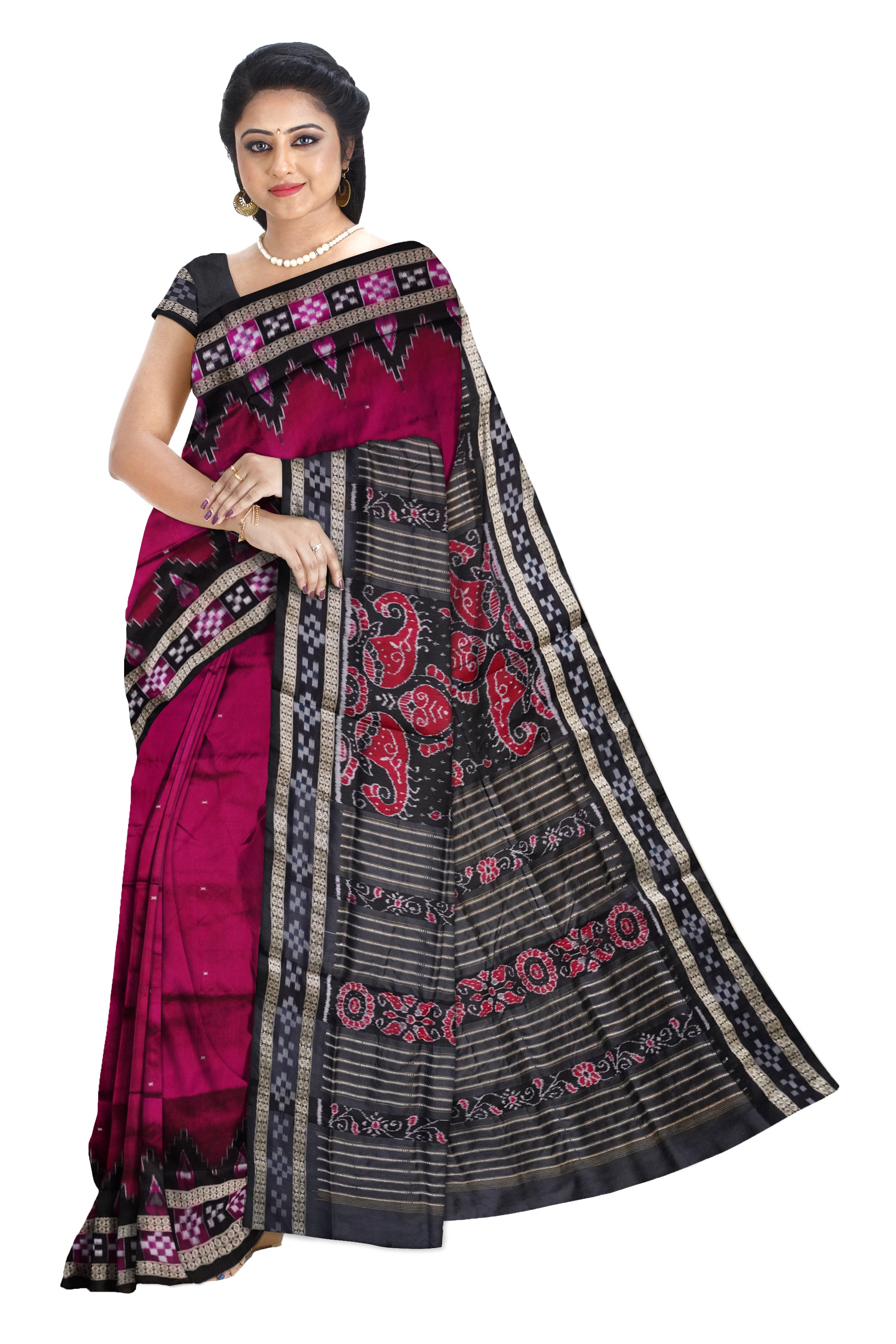 Pink and black Sambalpuri design dhadi sapta pata. - Koshali Arts & Crafts Enterprise