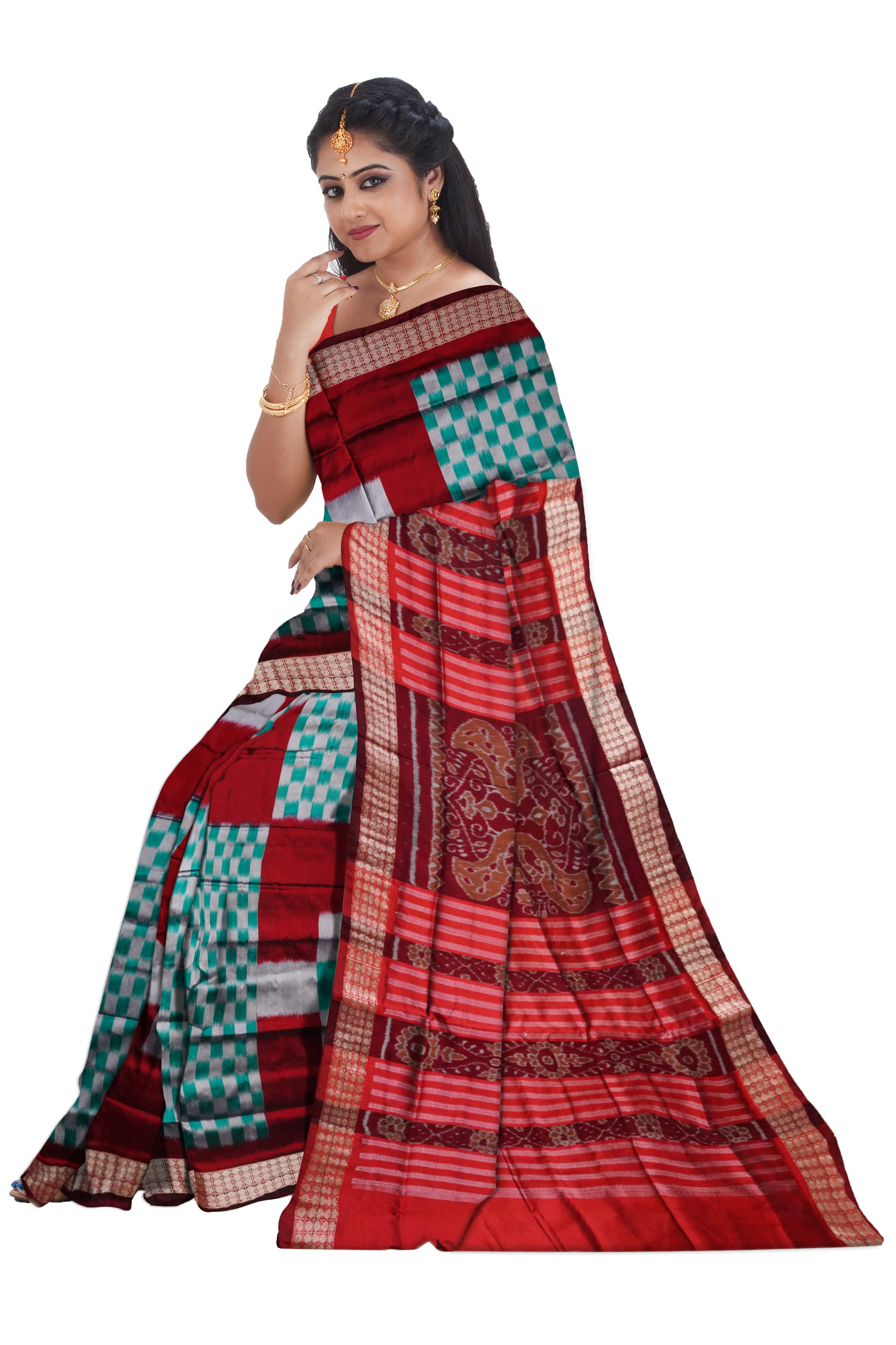 Pasapali design with Sapphire & Marron color pata saree. - Koshali Arts & Crafts Enterprise