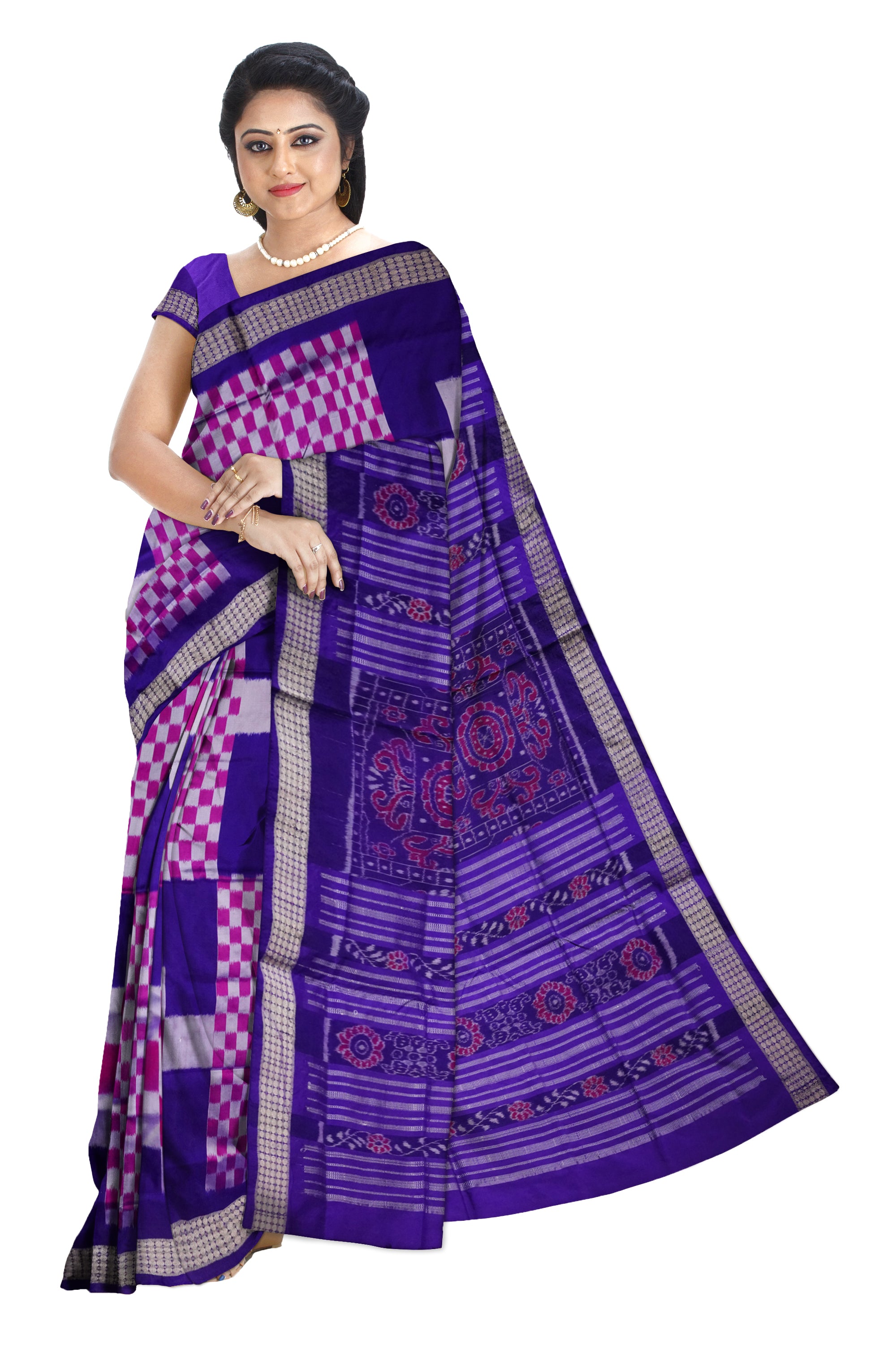 Big pattern pasapali sambalpuri pata saree with Purple and pink color . - Koshali Arts & Crafts Enterprise