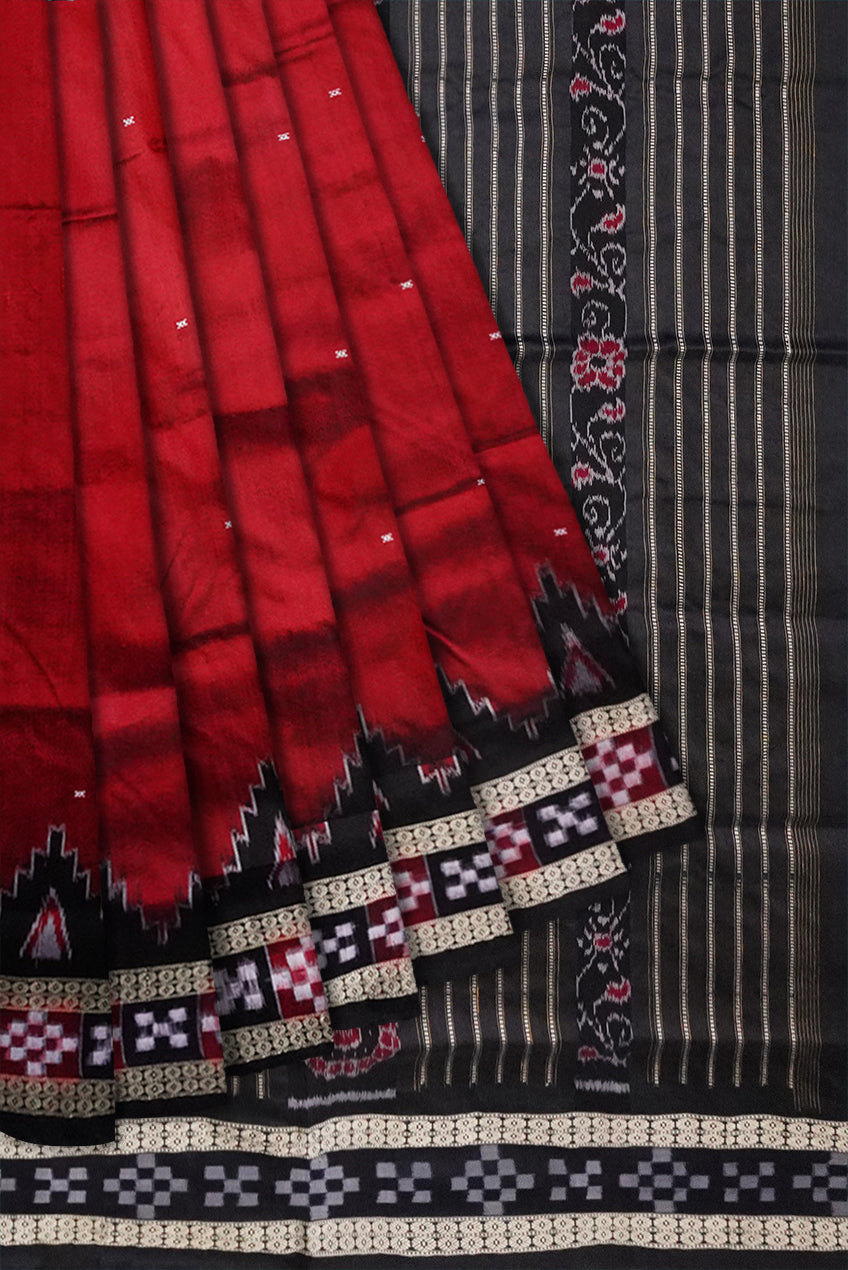 Maroon and Black dhadi Pasapali Sambalpuri pata saree with a unique border design. - Koshali Arts & Crafts Enterprise