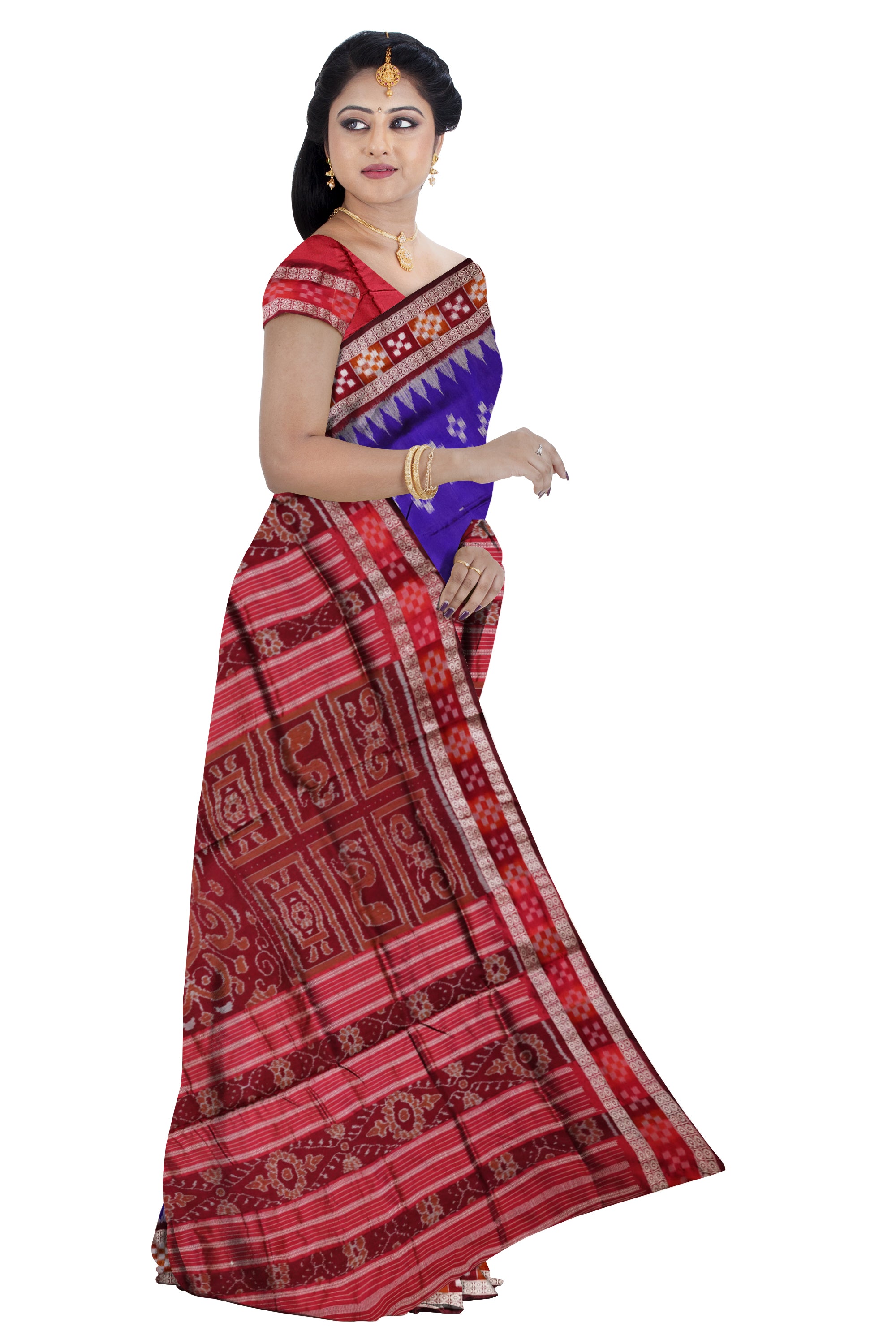 Royal Blue and Maroon colour dhadi pasapali pattern pata saree. - Koshali Arts & Crafts Enterprise