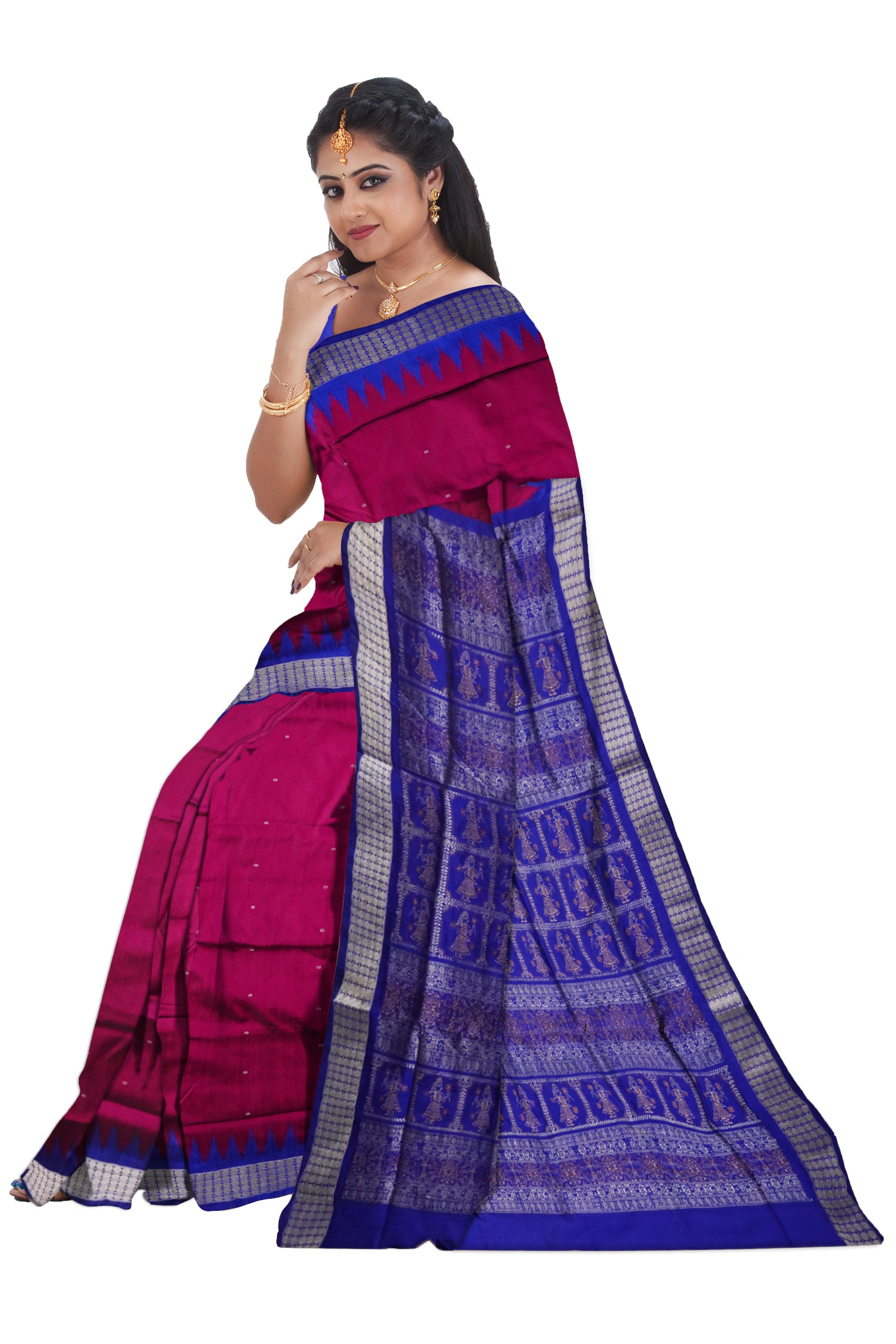 Plain Bomkei with doll work pallu pata saree in pink and Purple colour . - Koshali Arts & Crafts Enterprise