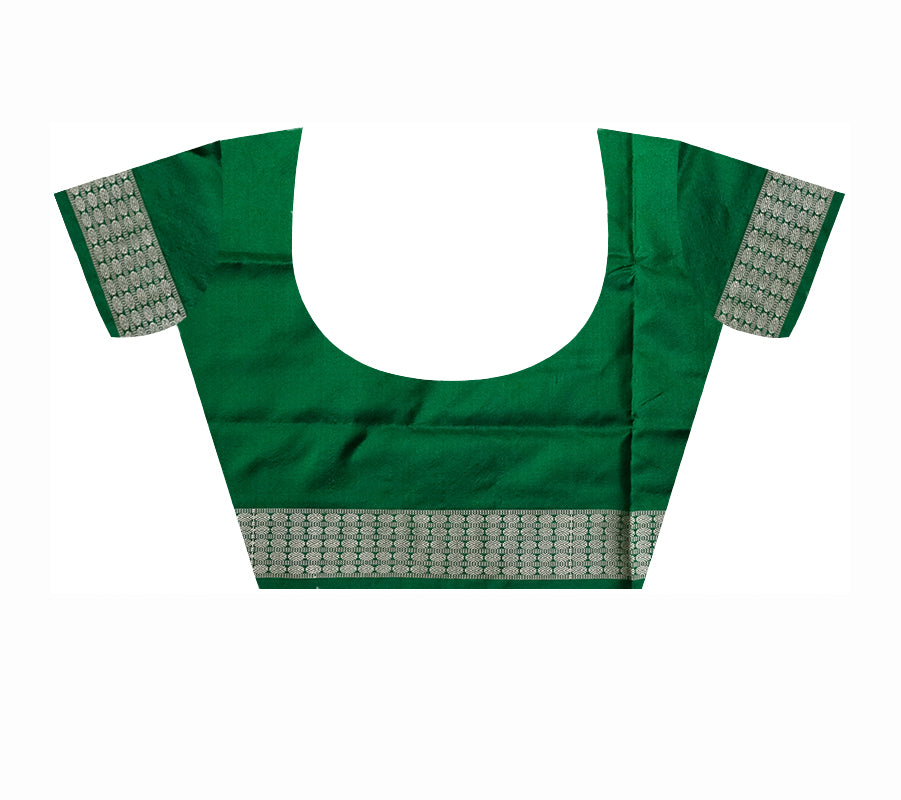 Full body bandha work Sambalpuri Pata saree in Orange and Green color. - Koshali Arts & Crafts Enterprise
