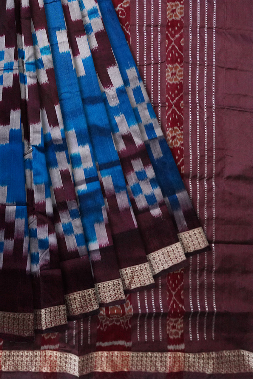 Full body Sapta pattern  Sambalpuri pata saree in  Blue & Coffee color. - Koshali Arts & Crafts Enterprise