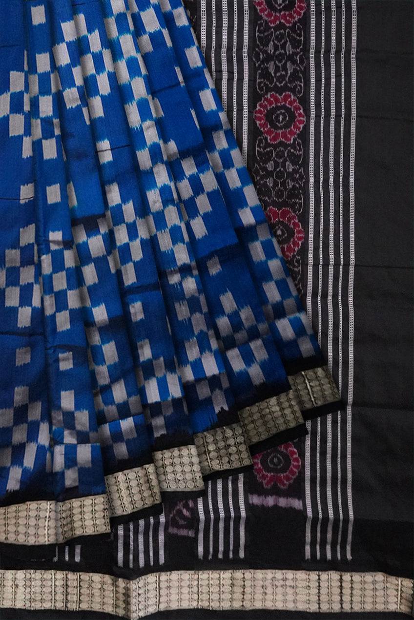 Full body pasapali pattern sambalpuri pata saree in Sky and Black colour. - Koshali Arts & Crafts Enterprise