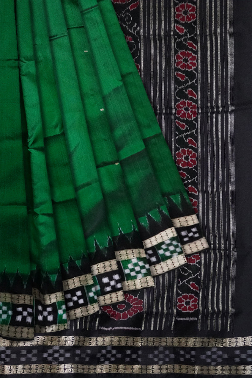 Green and Black dhadi pasapali pattern sambalpuri pata saree. - Koshali Arts & Crafts Enterprise