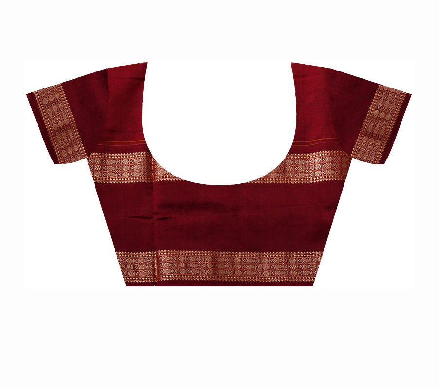 Yellow and marron color Sambalpuri cotton saree with big border. - Koshali Arts & Crafts Enterprise