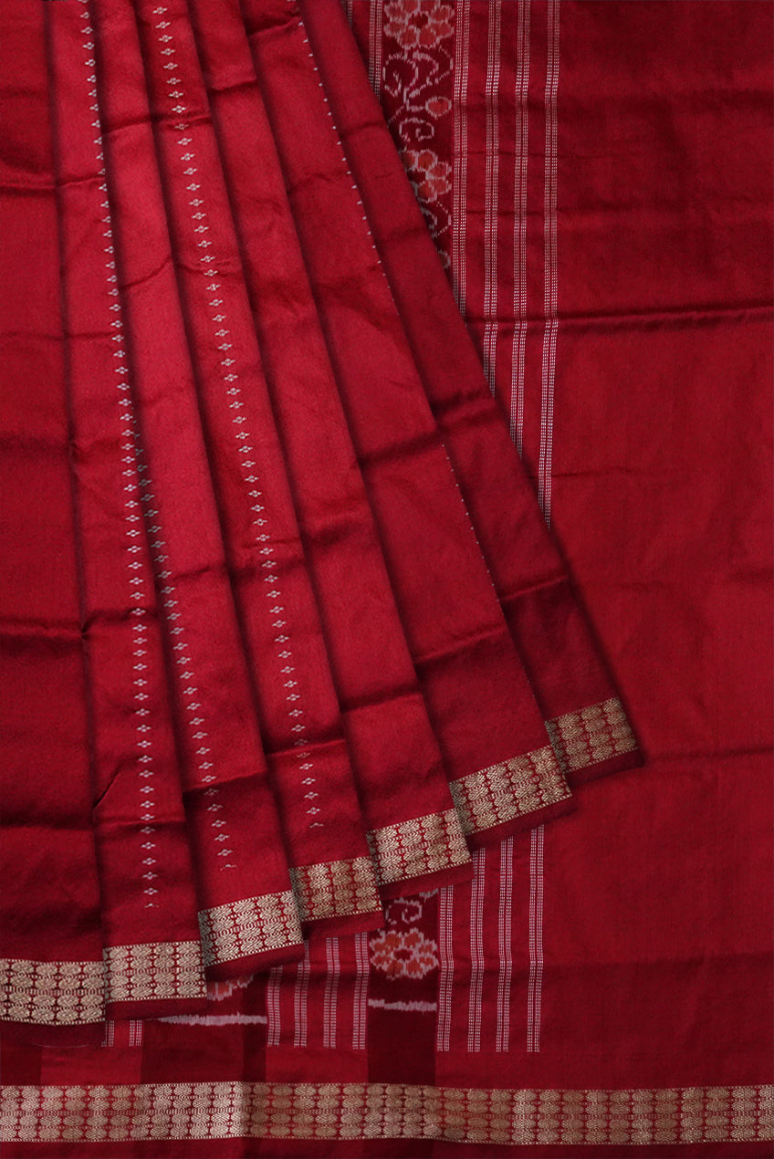 Elephant with Deer pattern patli pata saree in Maroon & Coffee color. - Koshali Arts & Crafts Enterprise