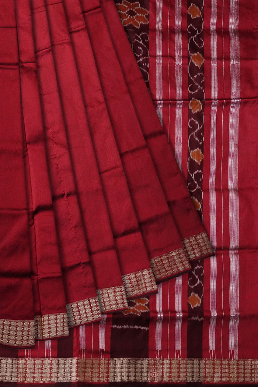 Deep pink & Maroon color terracotta pattern patli pata saree. - Koshali Arts & Crafts Enterprise