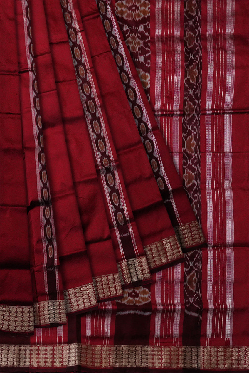 Terracotta with Nartaki pattern patli design pata saree in Deep-Green & Maroon color base. - Koshali Arts & Crafts Enterprise
