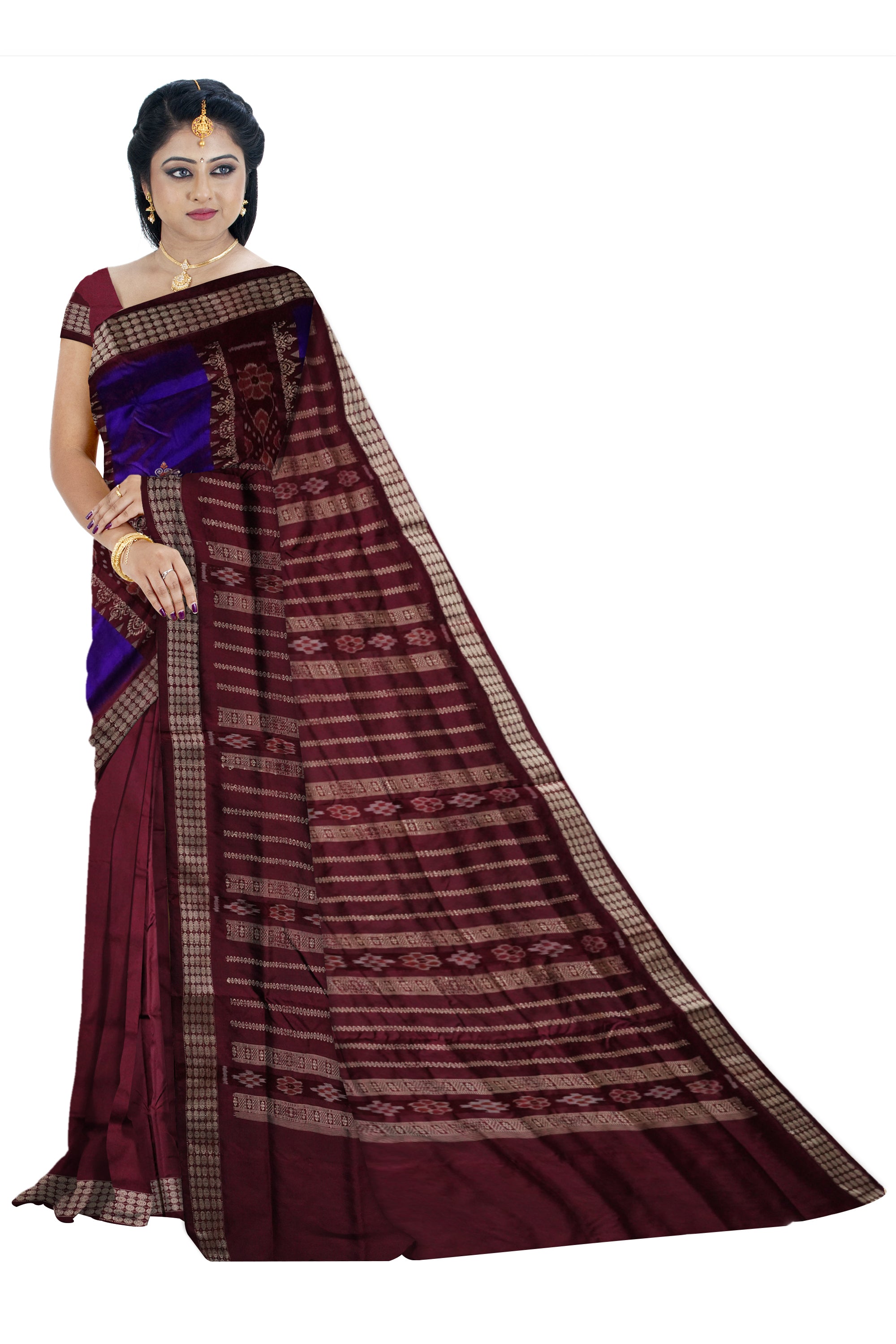 Purple & Coffee color patli design pata saree . - Koshali Arts & Crafts Enterprise