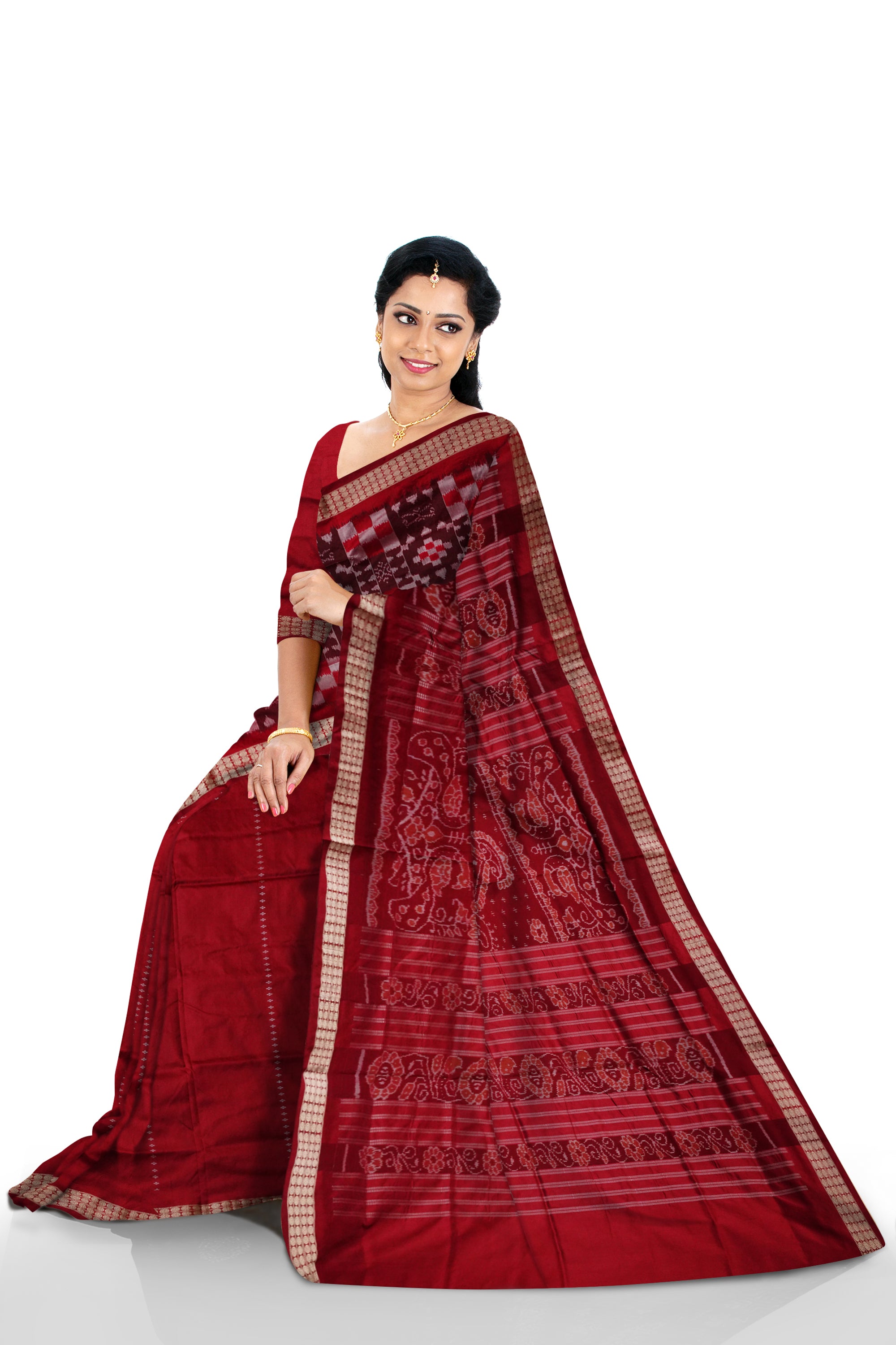 Pasapali pattern patli design pata saree is Coffee & Maroon color. - Koshali Arts & Crafts Enterprise