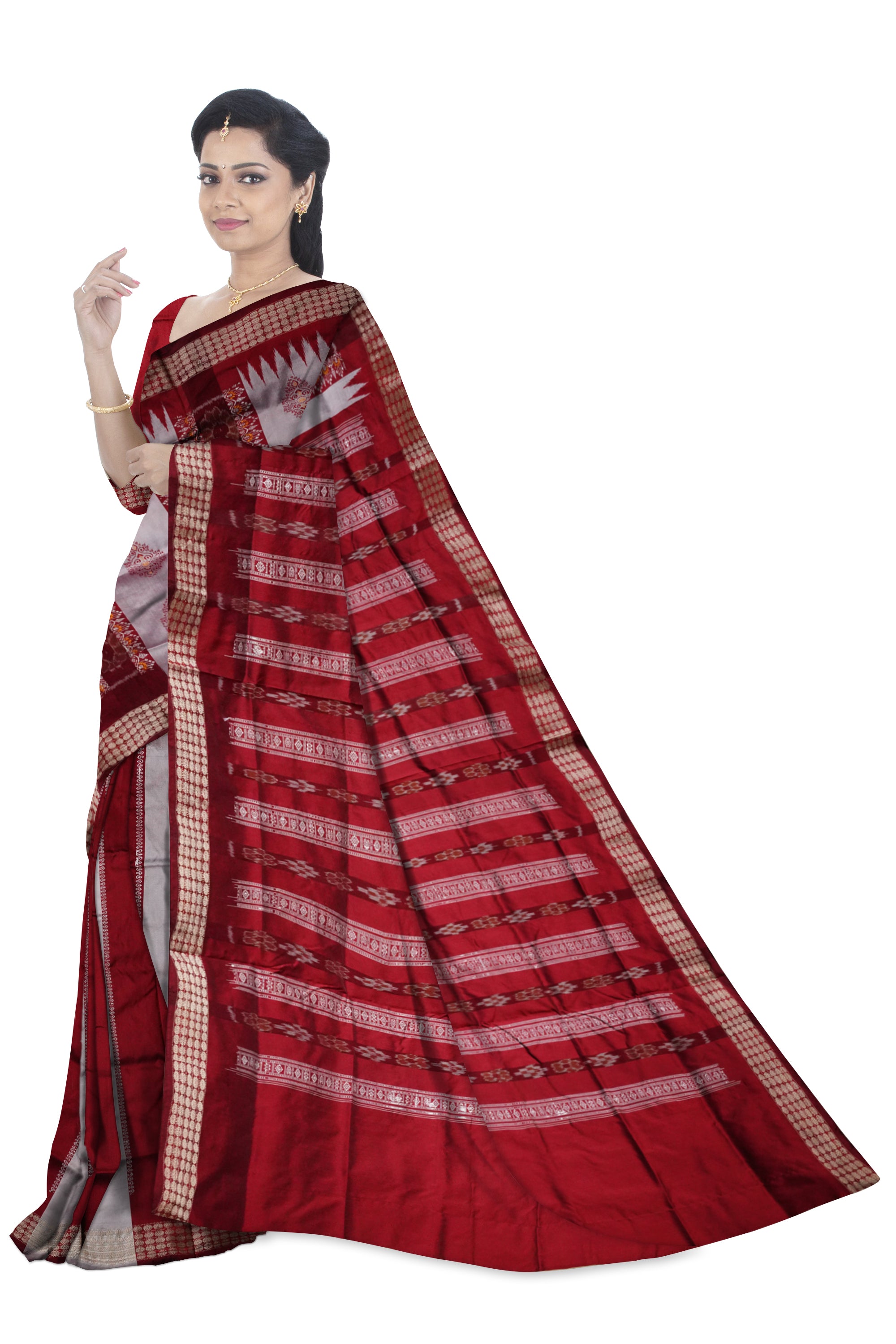 Latest patli design pata saree in Silver & Maroon color. - Koshali Arts & Crafts Enterprise