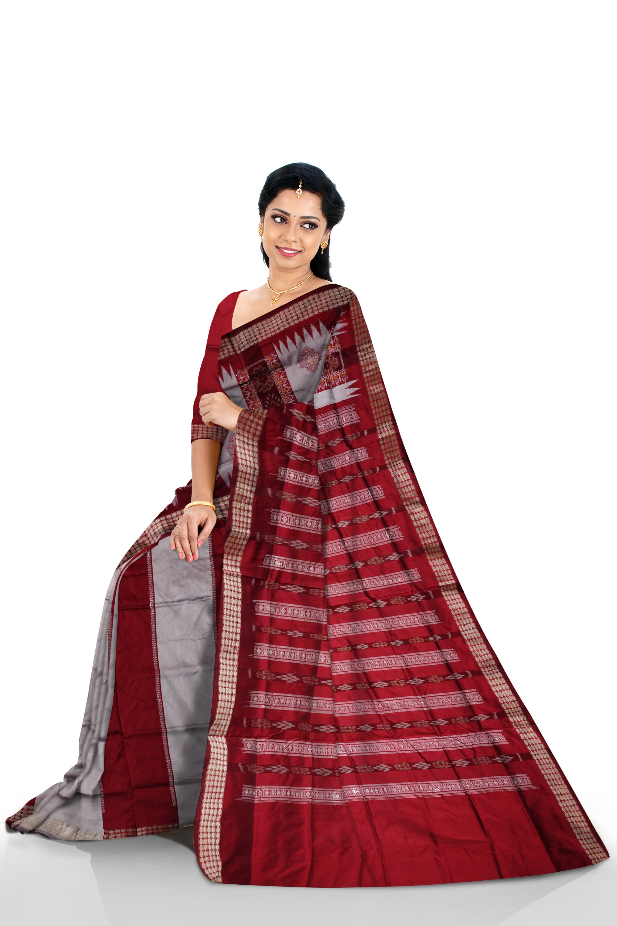 Latest patli design pata saree in Silver & Maroon color. - Koshali Arts & Crafts Enterprise