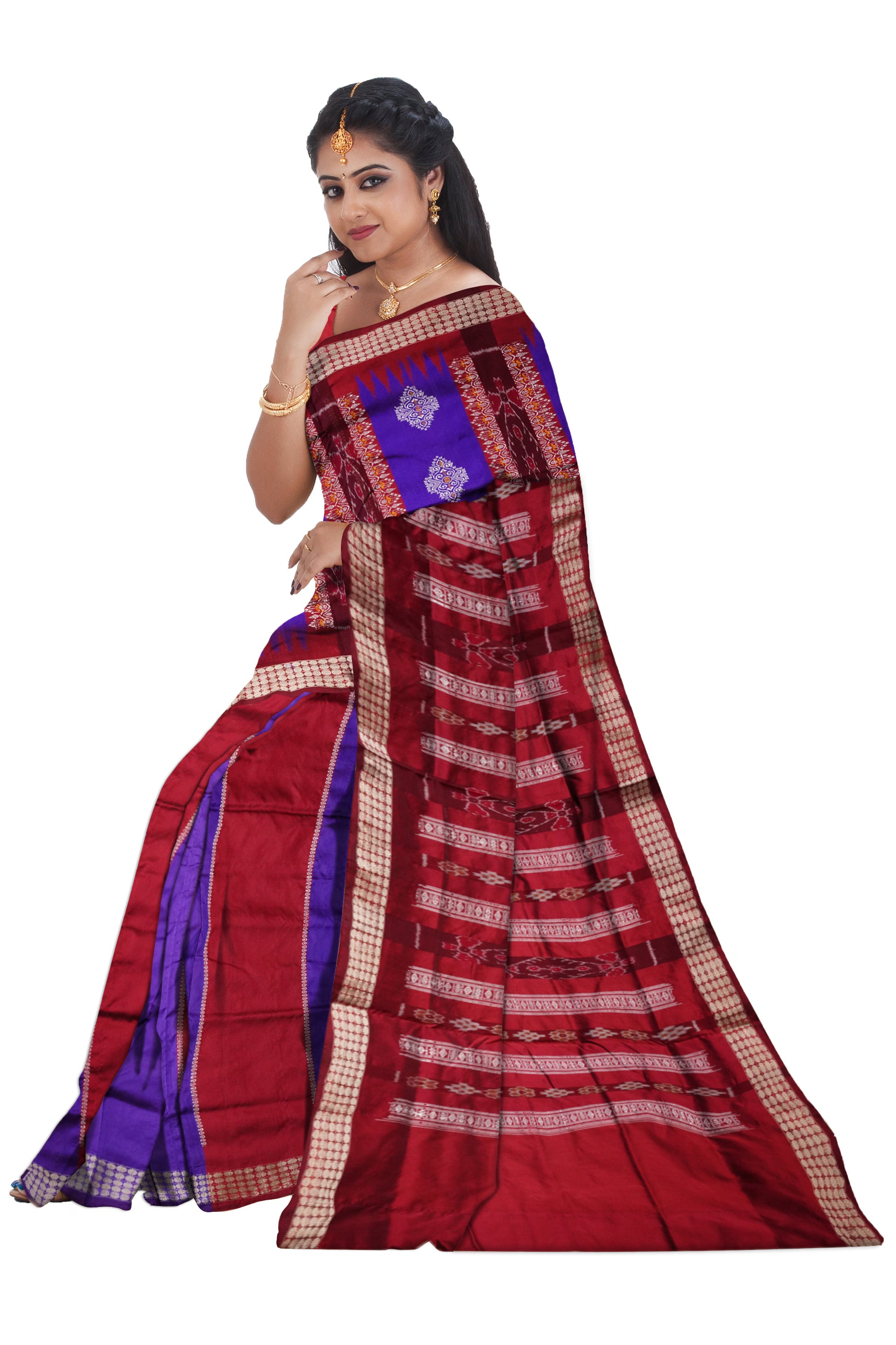 Purple & Maroon color patli design pata saree. - Koshali Arts & Crafts Enterprise