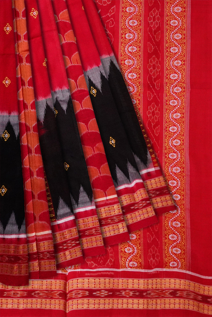 Sambalpuri cotton pere pere saree in Red and Black colour. - Koshali Arts & Crafts Enterprise