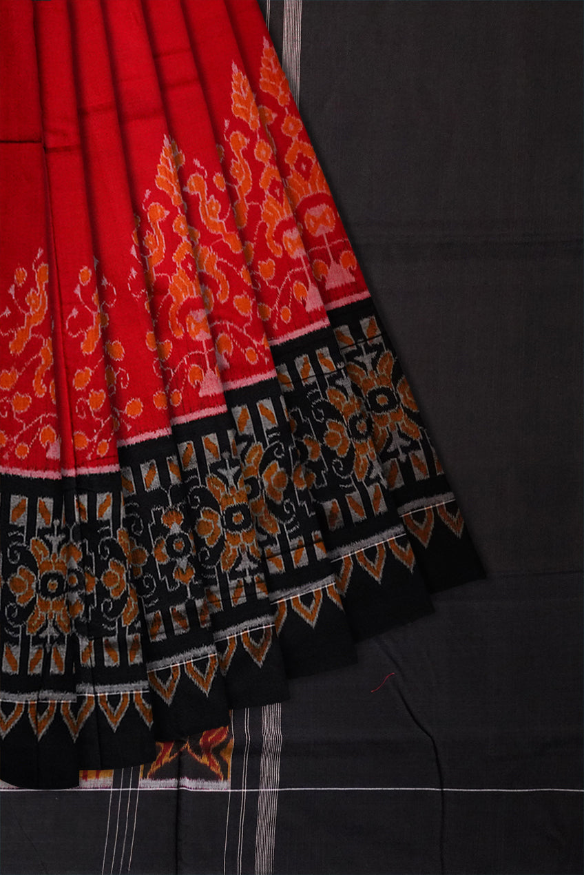 Plain border with full body bandha work in Red and Black colour cotton saree - Koshali Arts & Crafts Enterprise