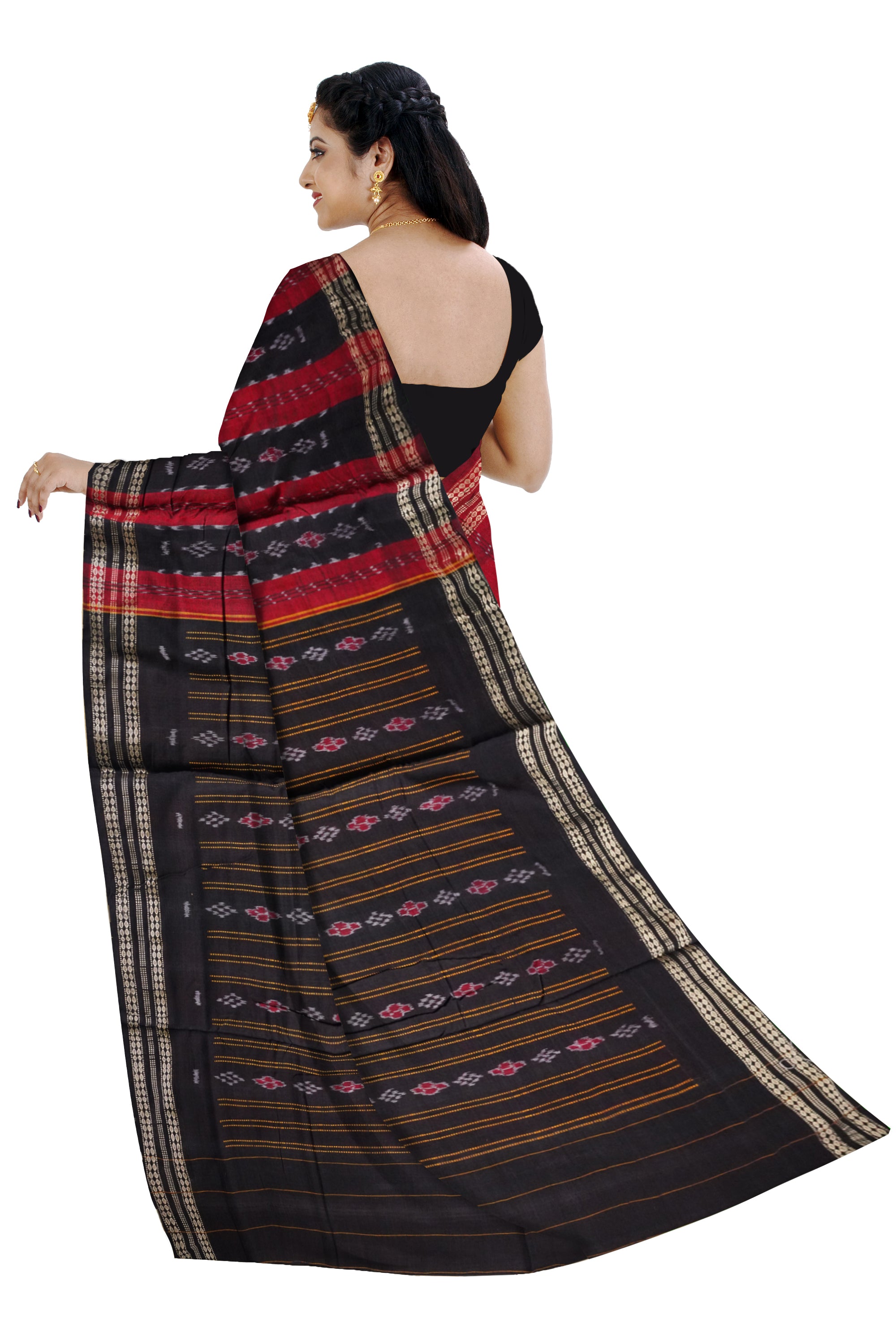 Maroon & Black color Sambalpuri cotton saree. - Koshali Arts & Crafts Enterprise