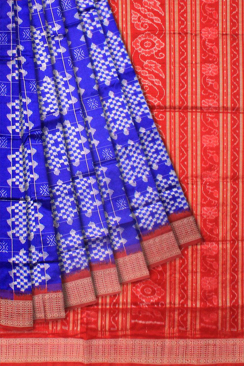 Handwoven Sonepur silk saree in blue base traditional small pasapalli ikat in body.  With  blouse piece. - Koshali Arts & Crafts Enterprise