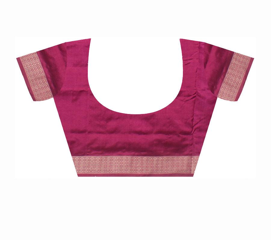 TERRACOTTA AND SMALL  PASAPALI DESIGN PATA SAREE IN ROSE AND BURGUNDY COLOR, ATTACHED WITH BLOUSE PIECE. - Koshali Arts & Crafts Enterprise