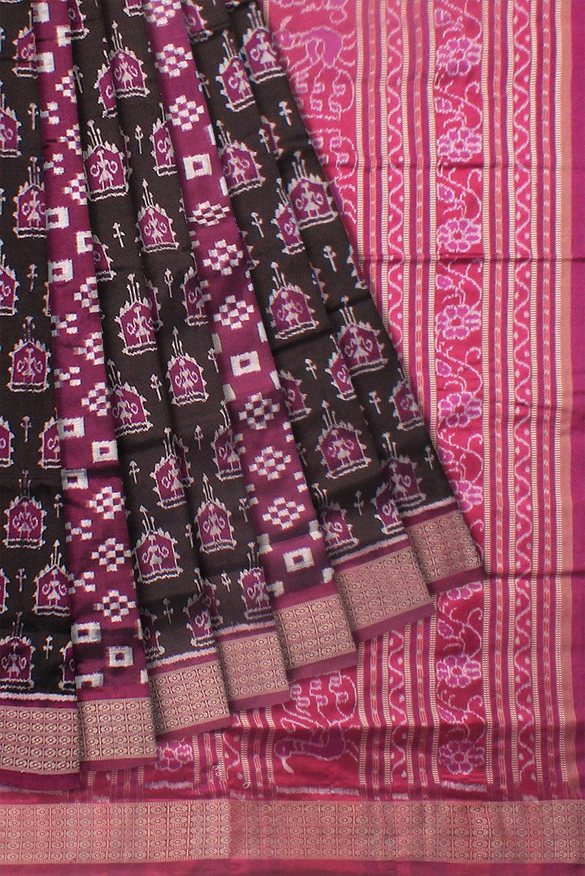 TERRACOTTA AND SMALL  PASAPALI DESIGN PATA SAREE IN ROSE AND BURGUNDY COLOR, ATTACHED WITH BLOUSE PIECE. - Koshali Arts & Crafts Enterprise