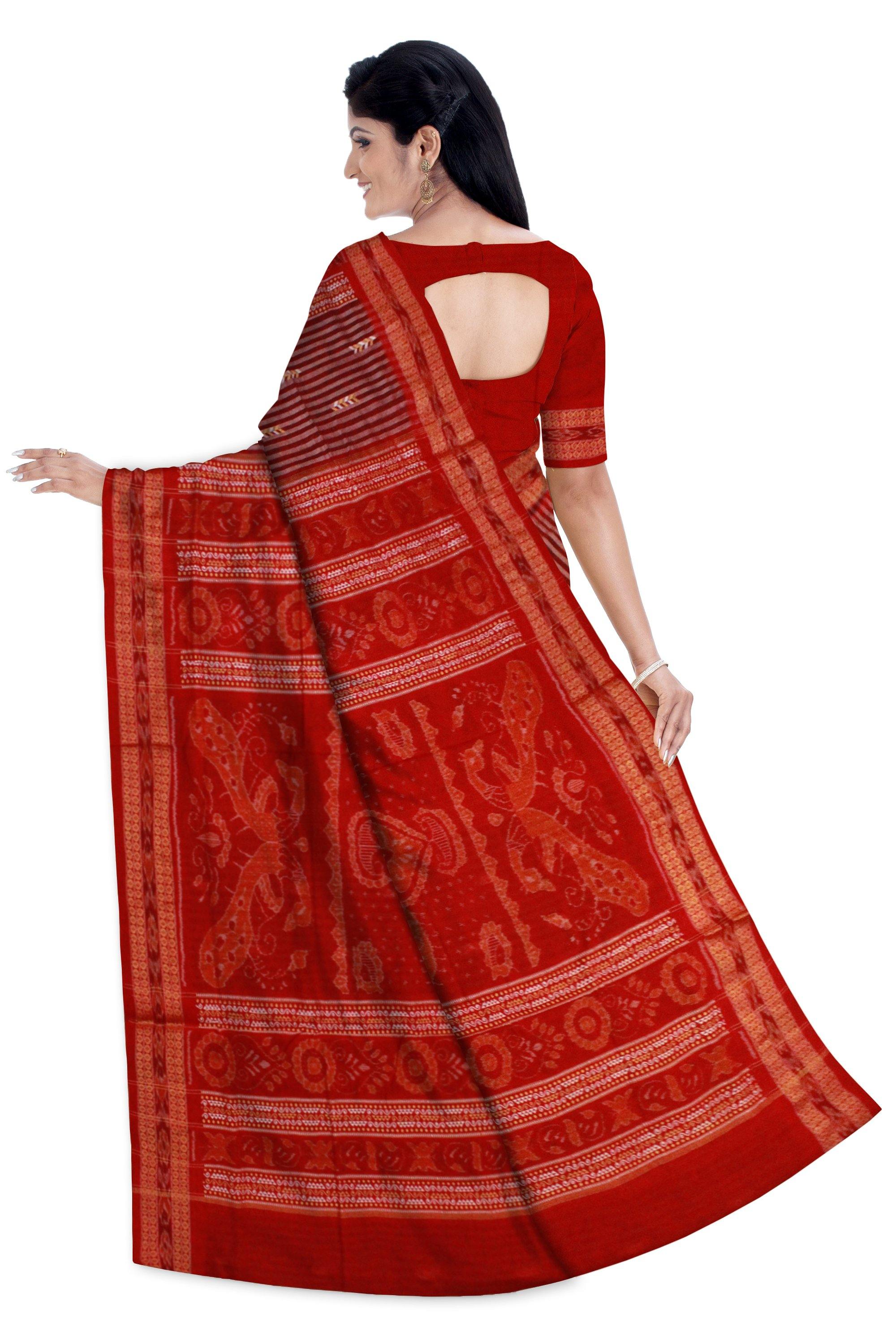 Maroon color flora print cotton saree with blouse piece - Koshali Arts & Crafts Enterprise