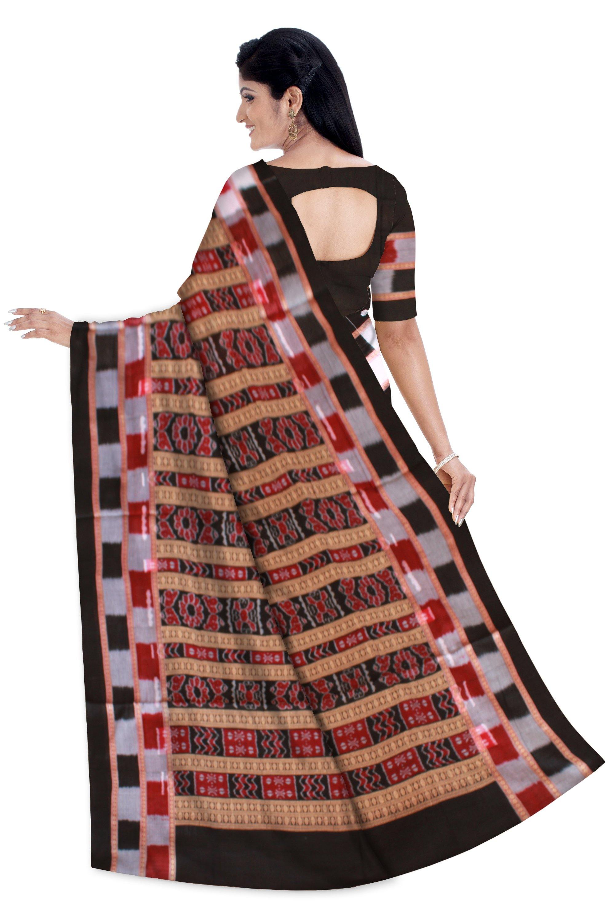 Orange color Butti patten Sambalpuri cotton saree with blouse piece. - Koshali Arts & Crafts Enterprise