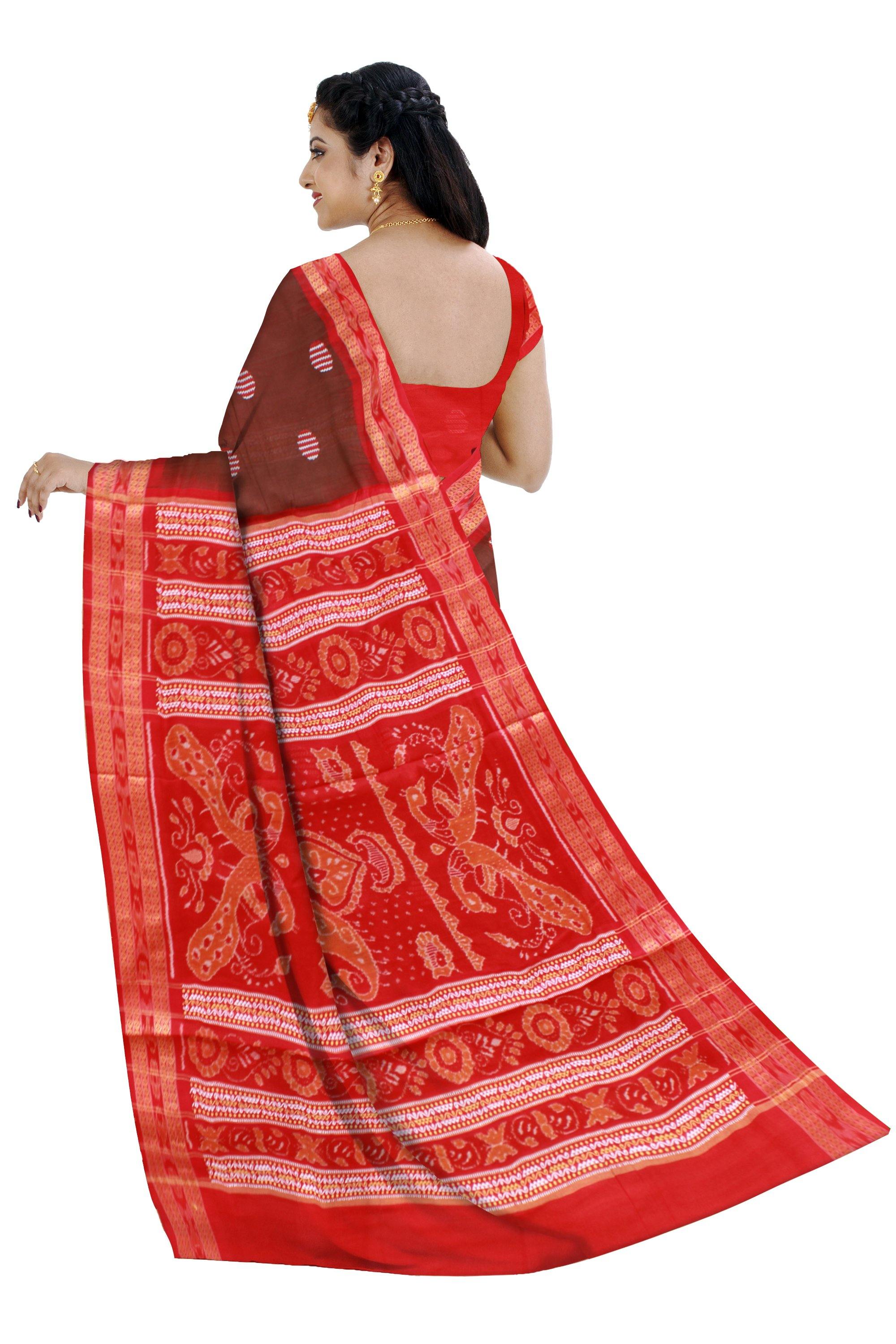 Brown color bomkei cotton Saree with blouse piece. - Koshali Arts & Crafts Enterprise