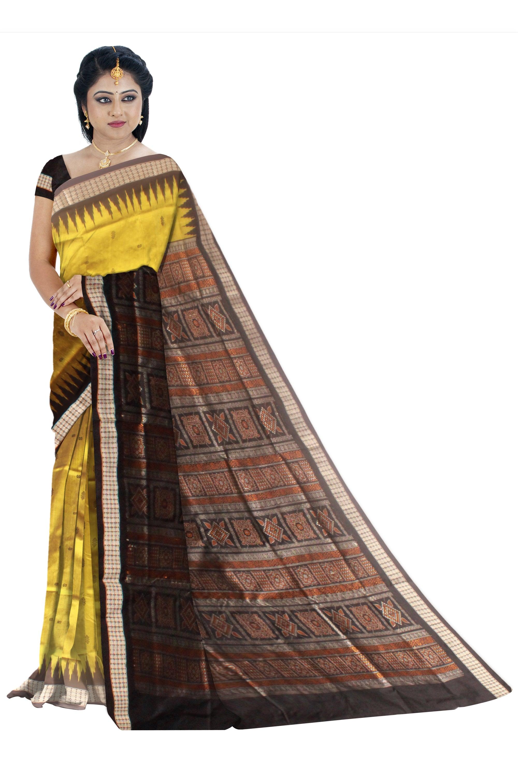 Dark yellow colour Sambalpuri Mix pata saree in booty design in body with blouse piece - Koshali Arts & Crafts Enterprise