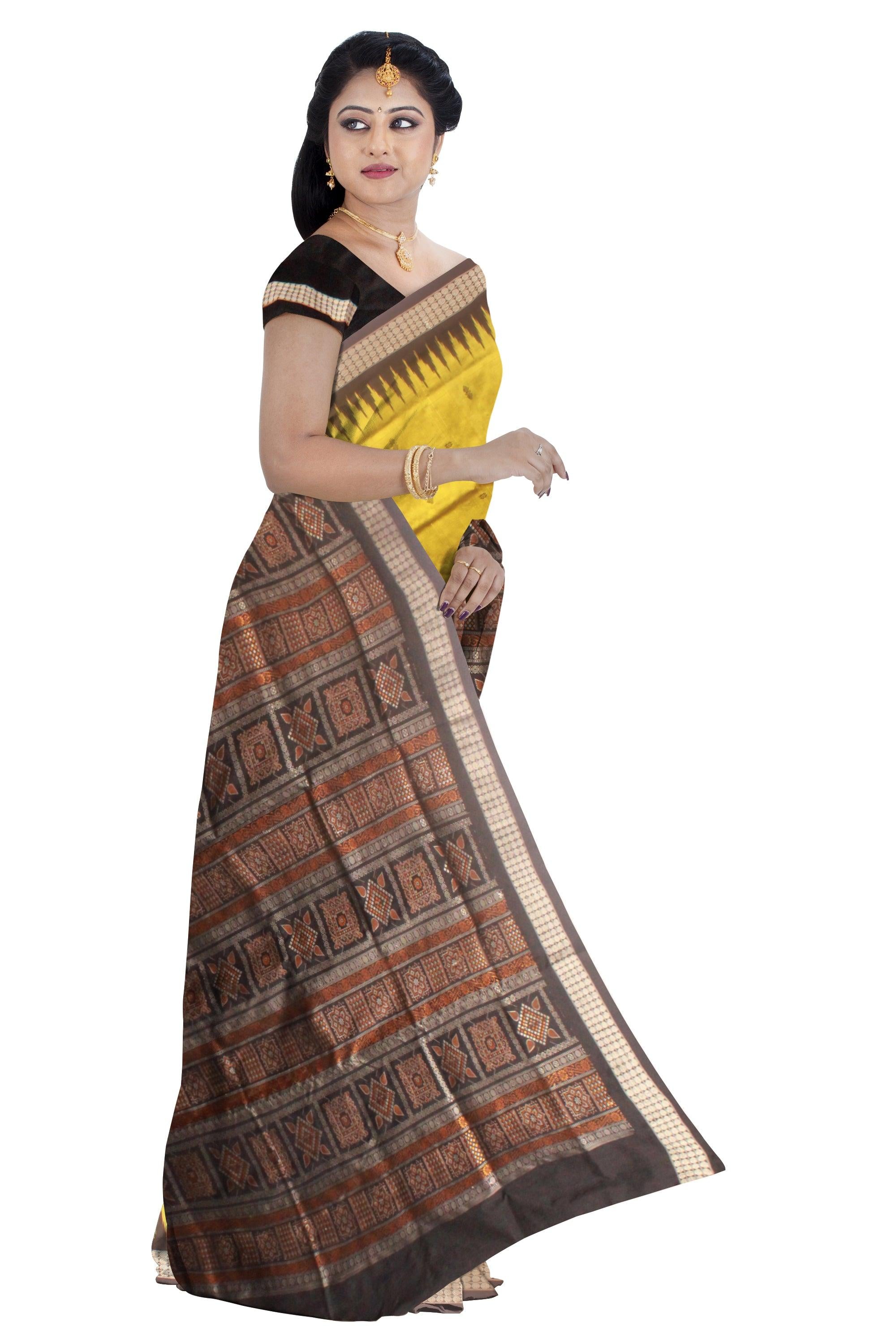 Dark yellow colour Sambalpuri Mix pata saree in booty design in body with blouse piece - Koshali Arts & Crafts Enterprise